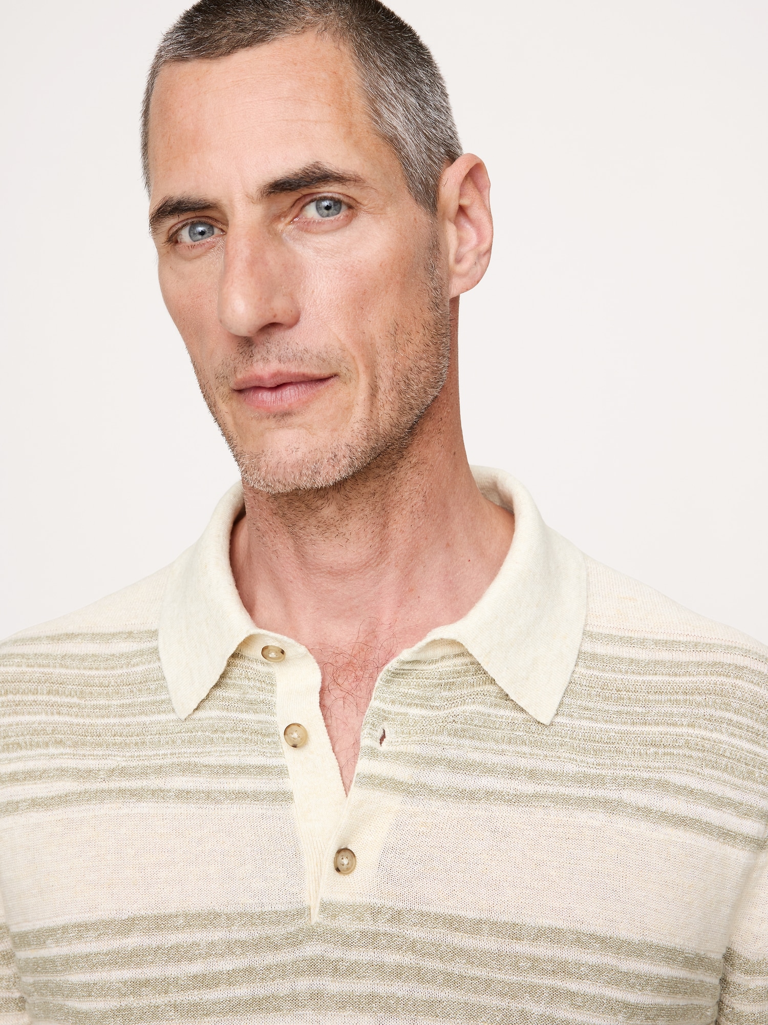 STRIPE COTTON-LINEN SWEATER POLO