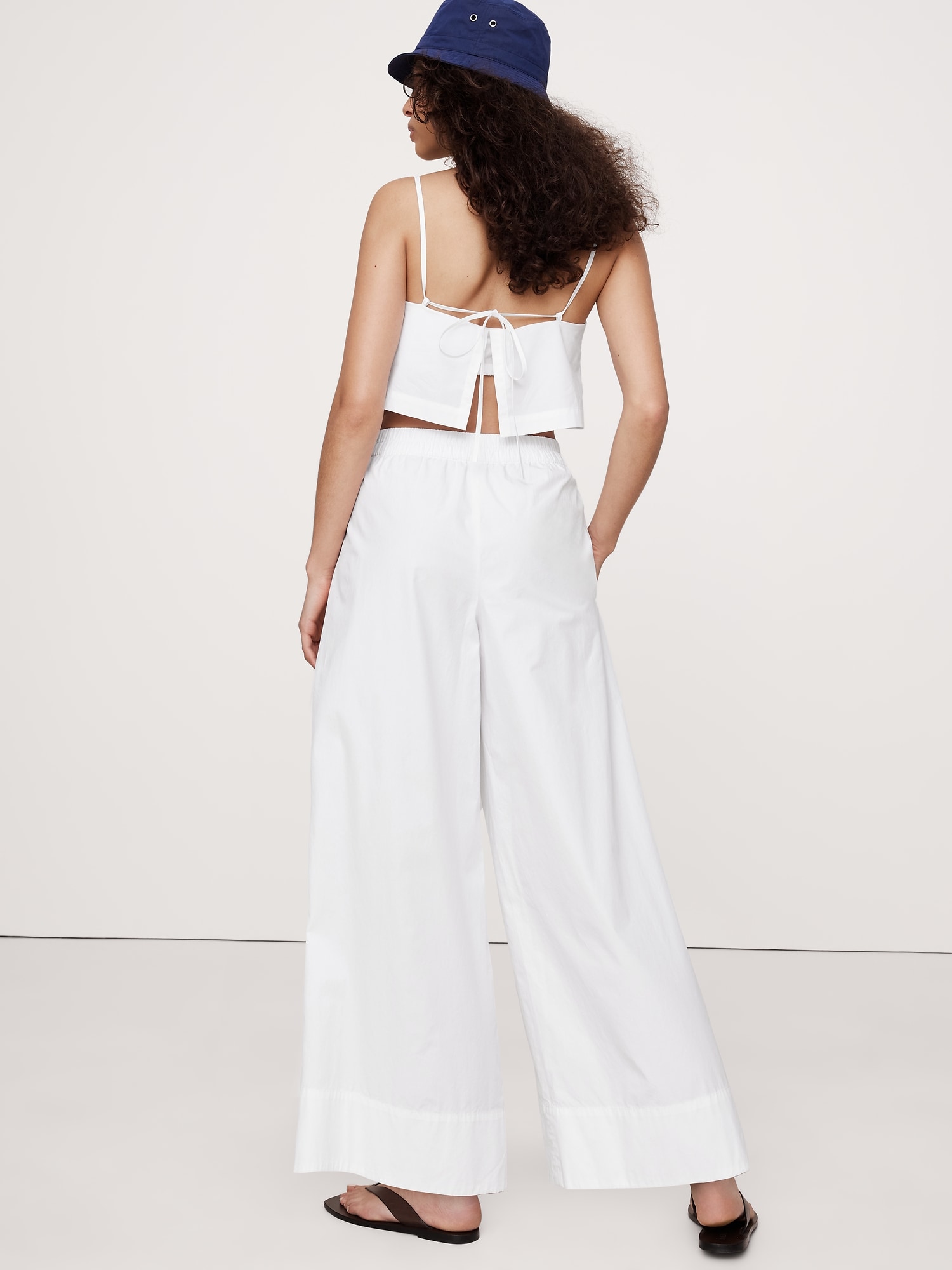 Wide-Leg Cotton Poplin Pull-On Ankle Pant