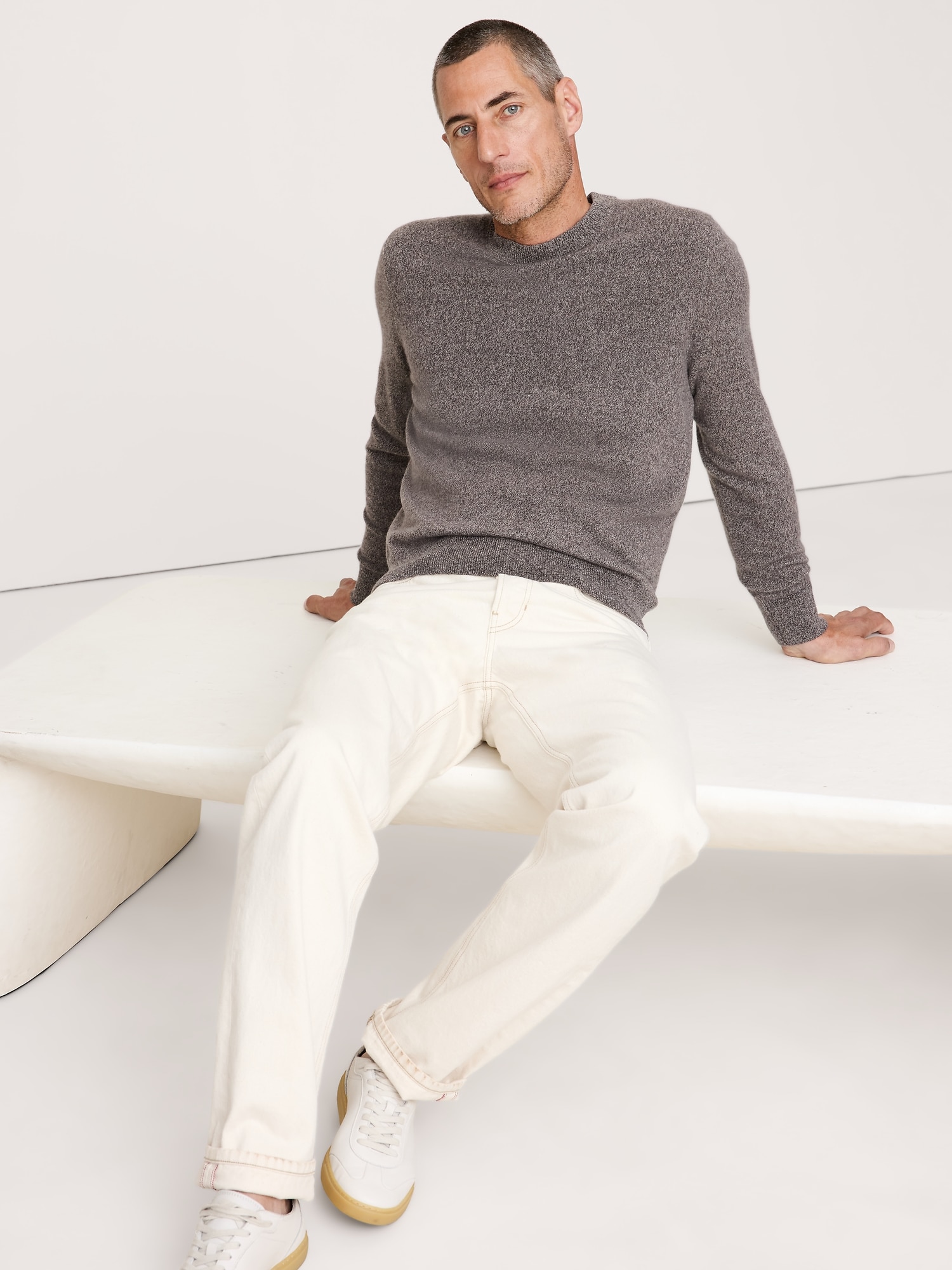 CASHMERE CREW-NECK SWEATER - Brown Combo