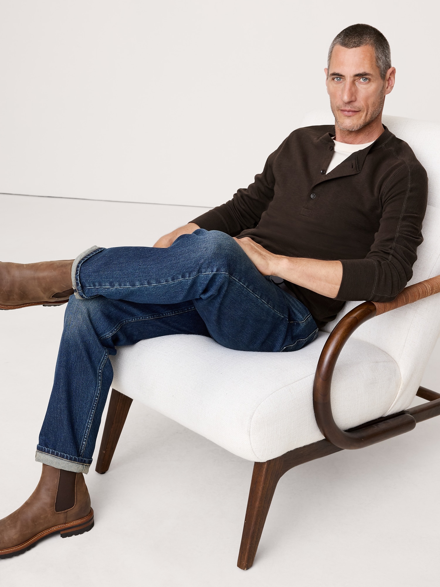 SLUB DOUBLE-KNIT HENLEY T-SHIRT - Double Chocolate Brown