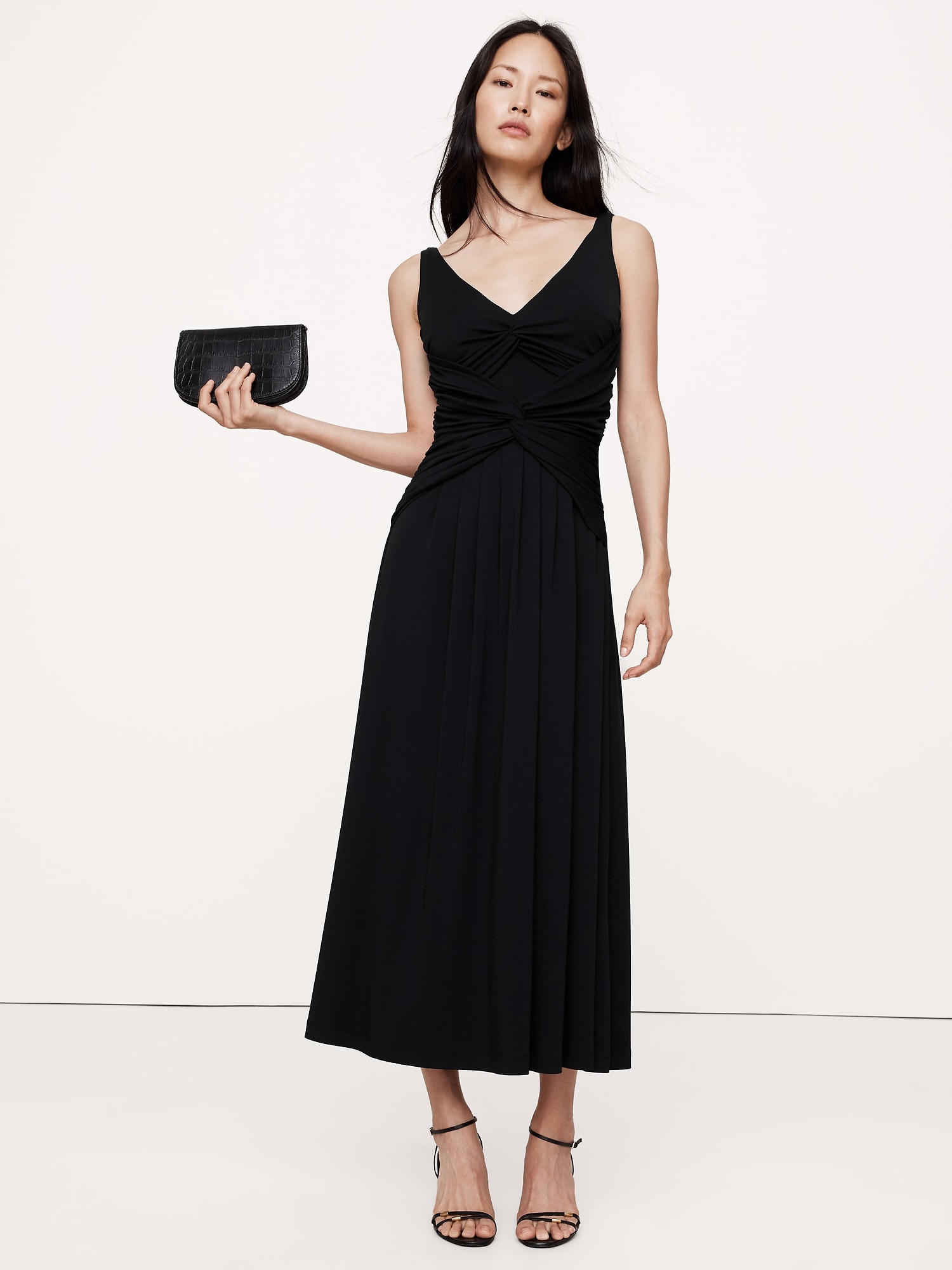 Robe mi-longue en jersey à double torsade - Noir