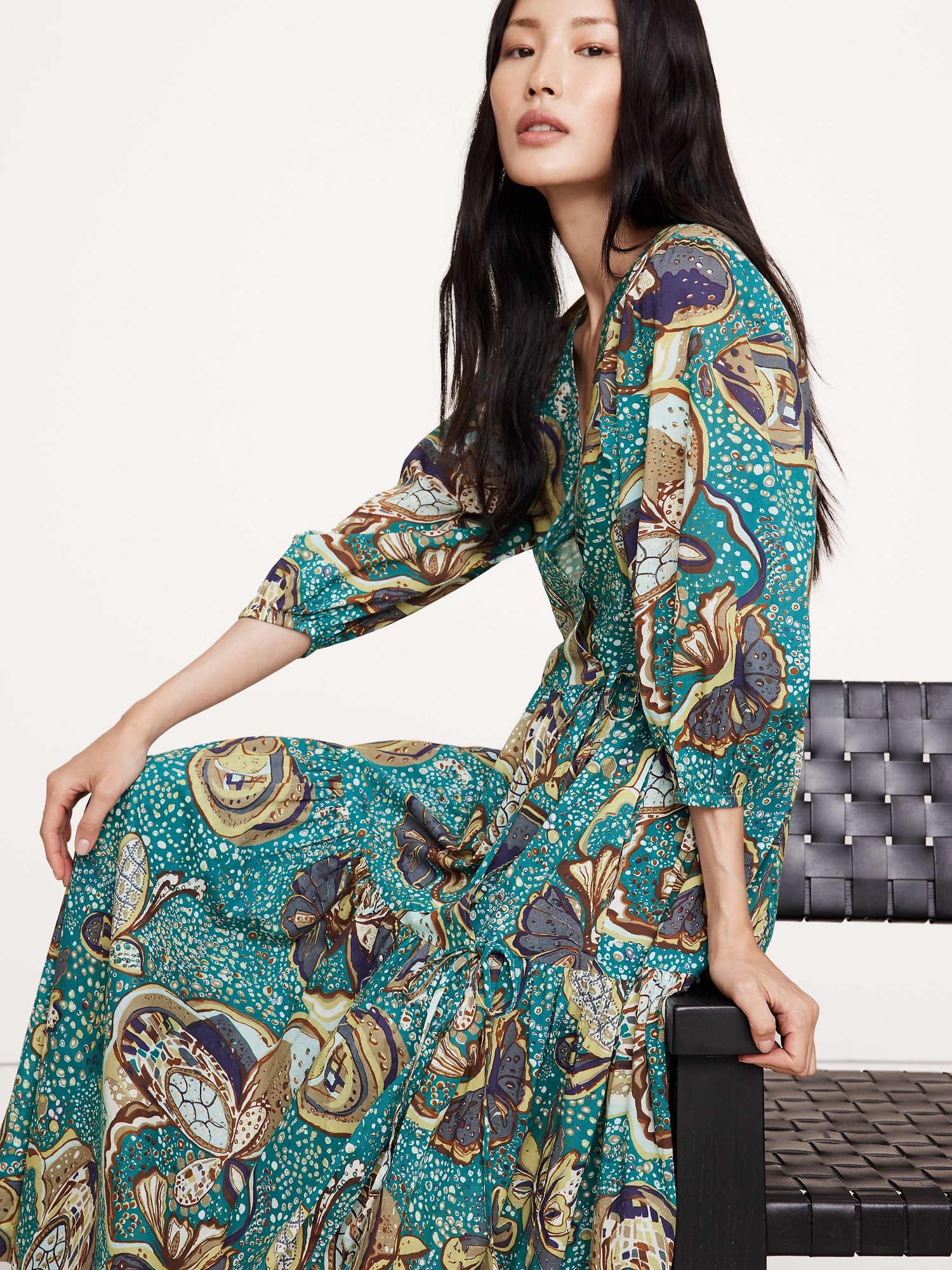 Cotton Wrap Maxi Dress - Multi