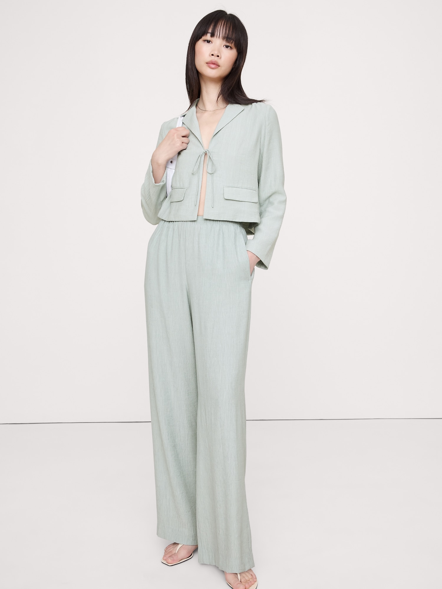 Image number 1 showing, Pull-On Wide-Leg Crinkle Pant