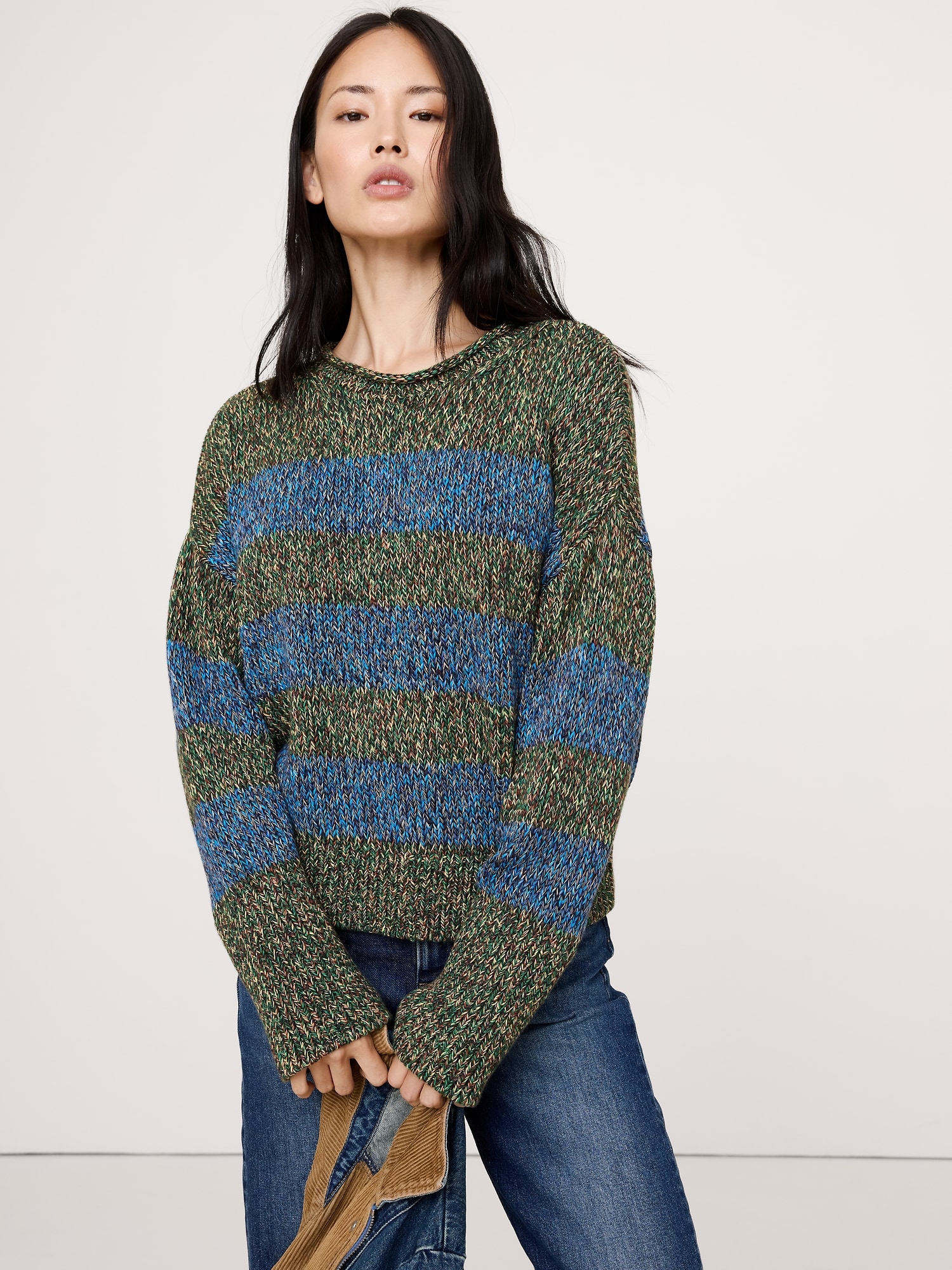 Cotton Roll-Neck Sweater - Dark Multi Stripe