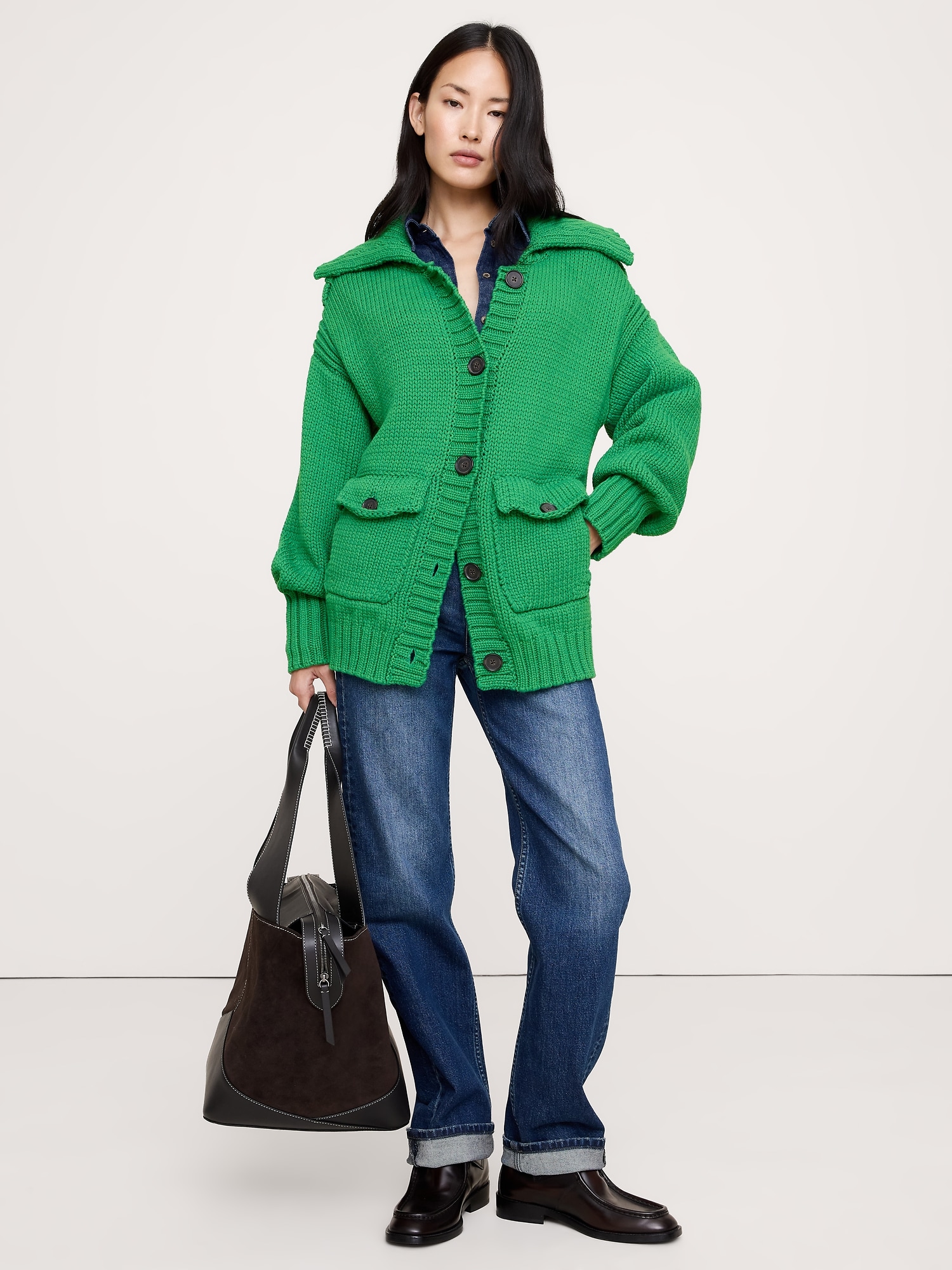 Oversized Cotton-Blend Utility Cardigan - Green Amazon