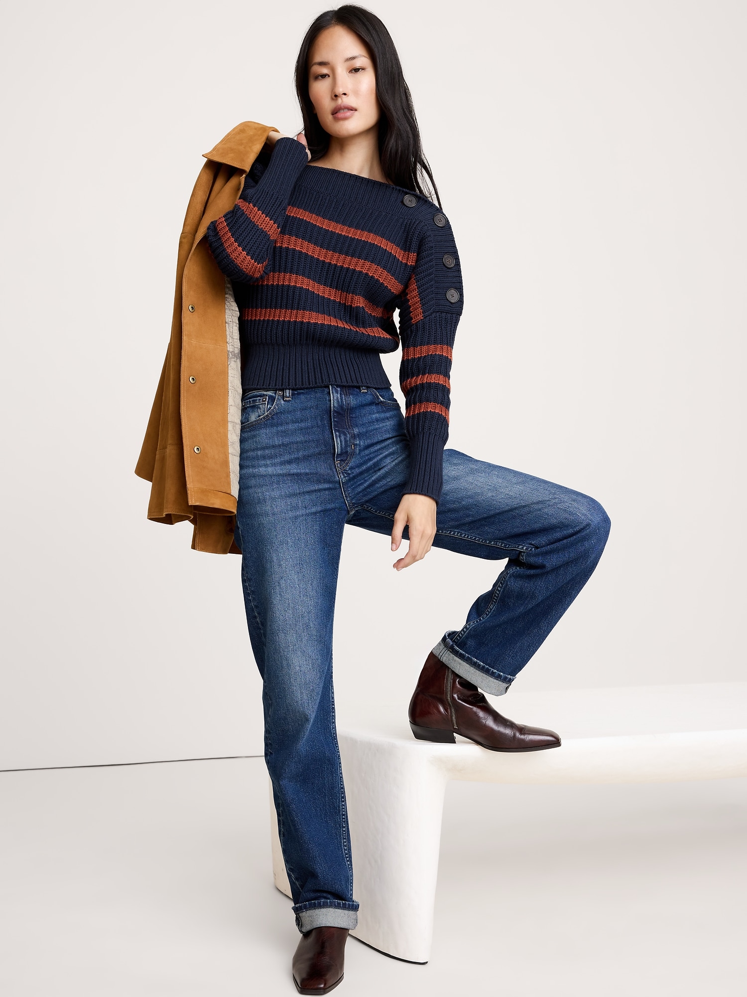 Image number 1 showing, Cotton Button-Shoulder Sweater