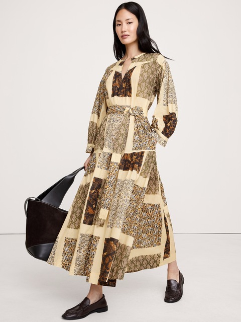 ROBE-CHEMISIER LONGUE ÉTAGÉE EN COTON