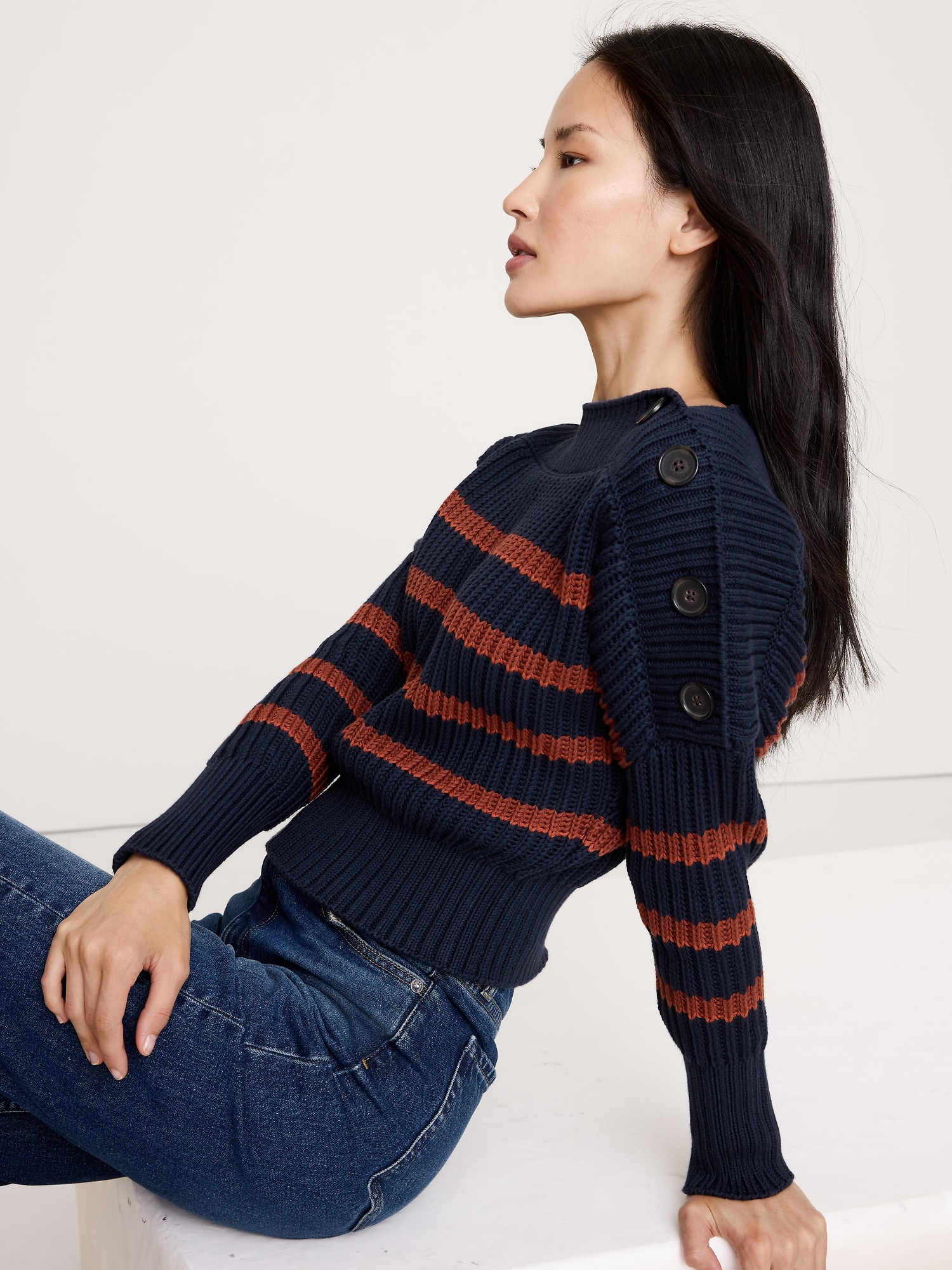 Image number 3 showing, Cotton Button-Shoulder Sweater
