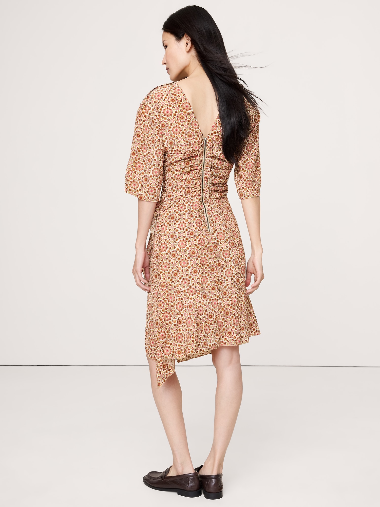 Image number 3 showing, MATTE SILK RUCHED-FRONT DRESS
