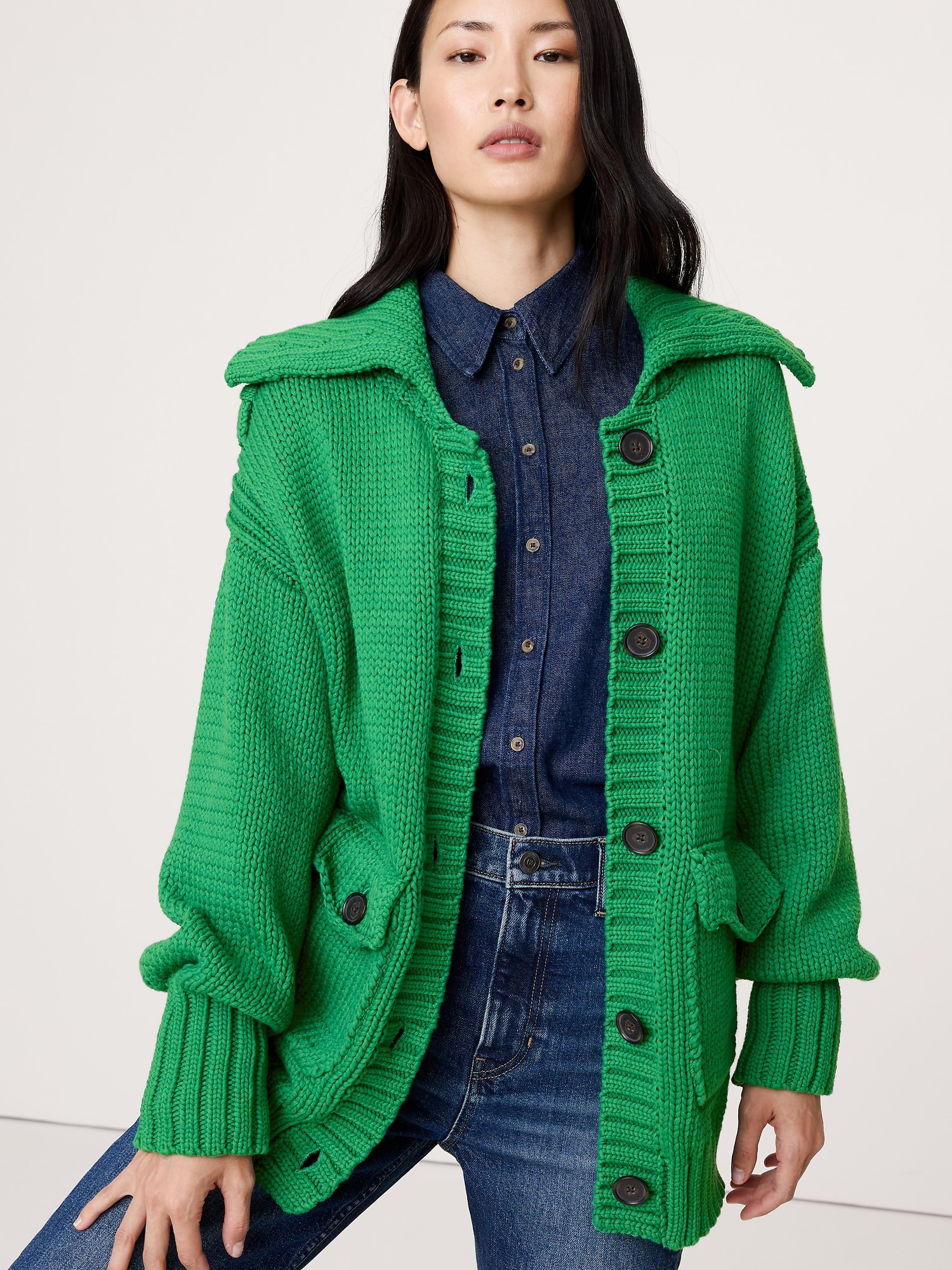 Image number 3 showing, Oversized Cotton-Blend Utility Cardigan