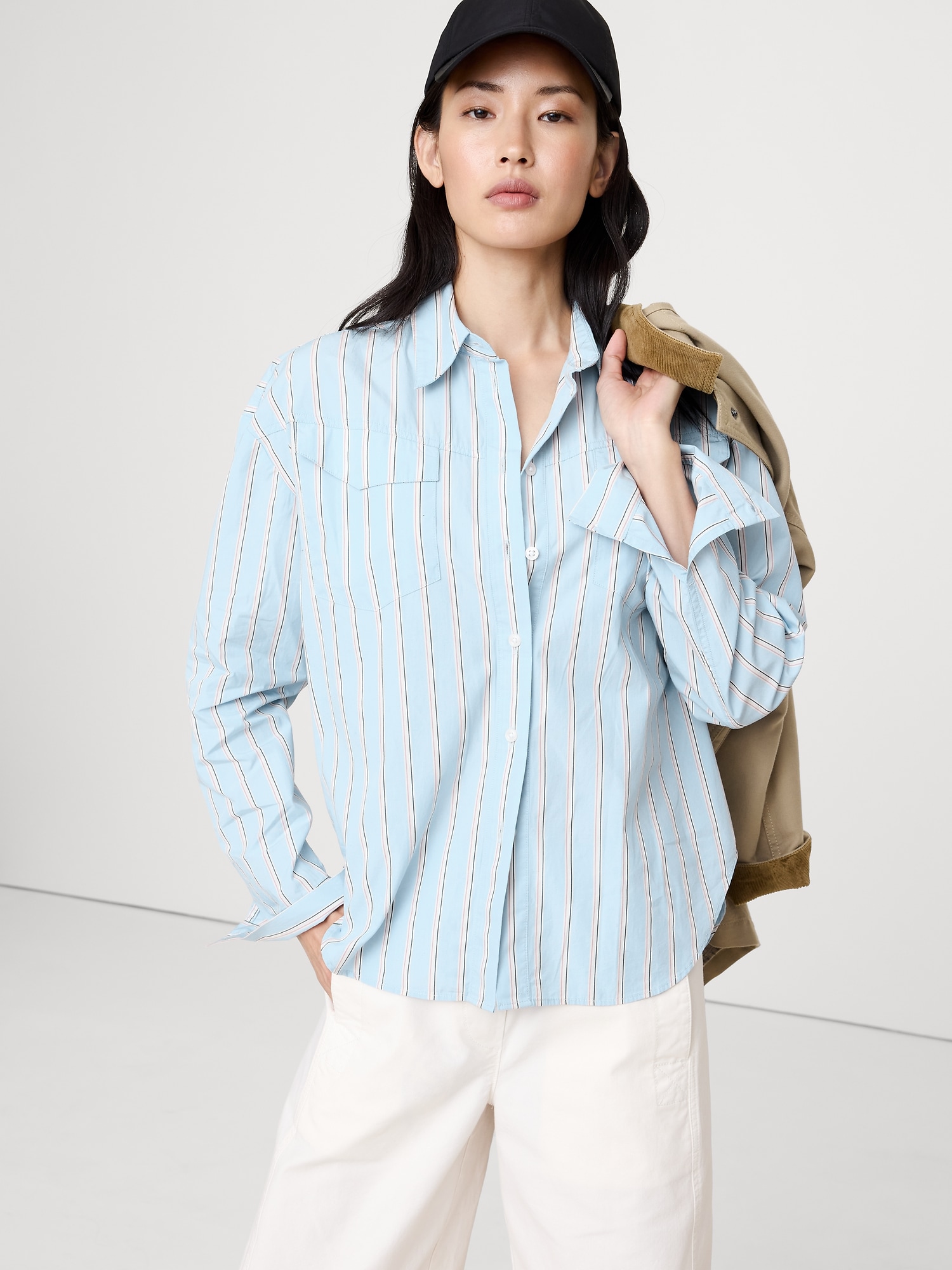 Oversized Cotton Poplin Western Shirt