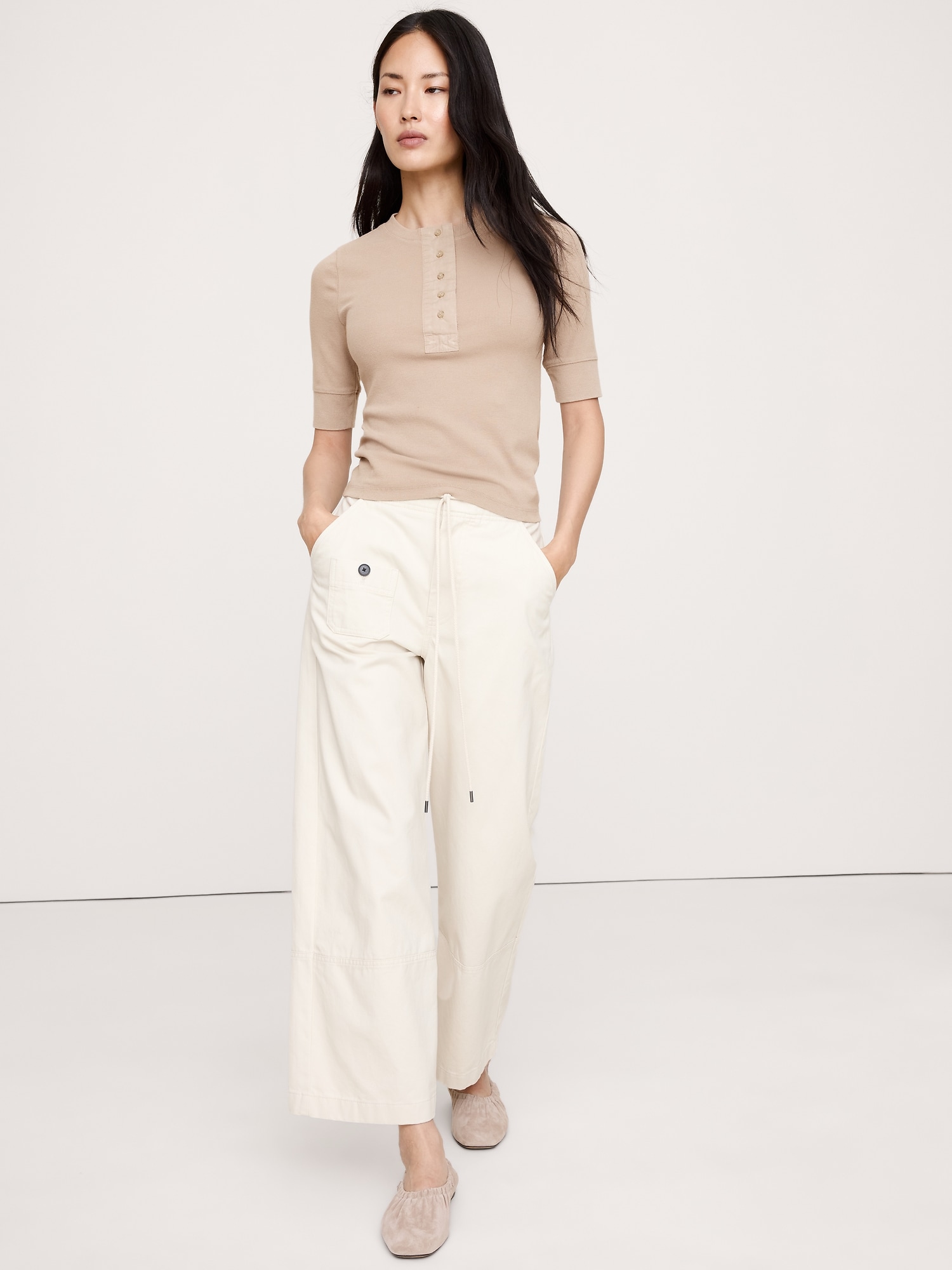 Ribbed Henley - River Bank Beige