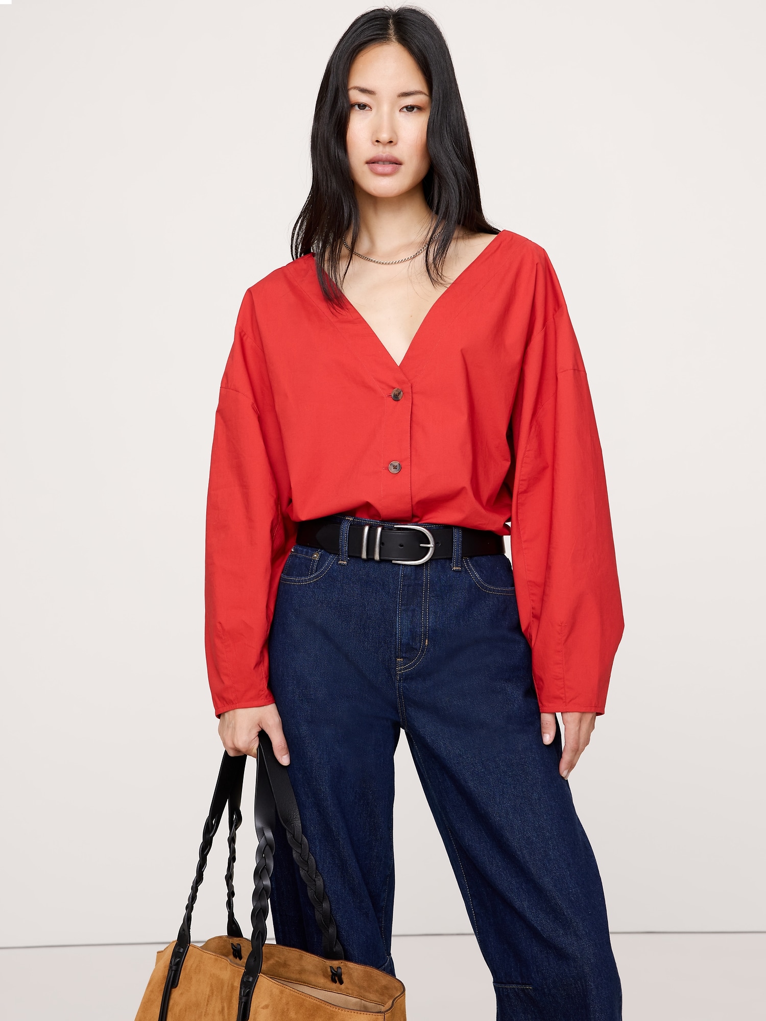 Image number 1 showing, Cotton Poplin Volume-Sleeve Top
