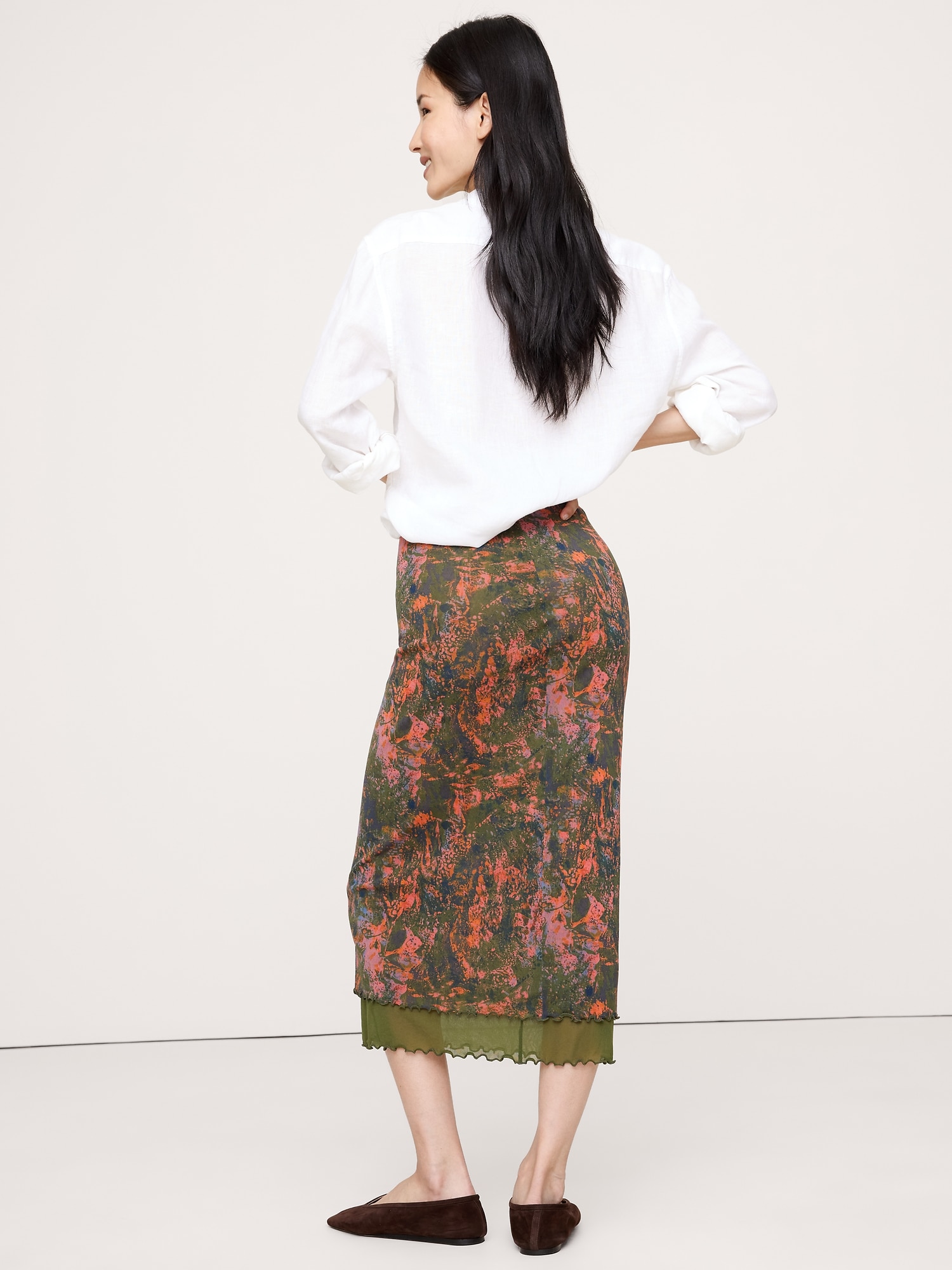 Image number 2 showing, LETTUCE-HEM MESH MIDI SKIRT