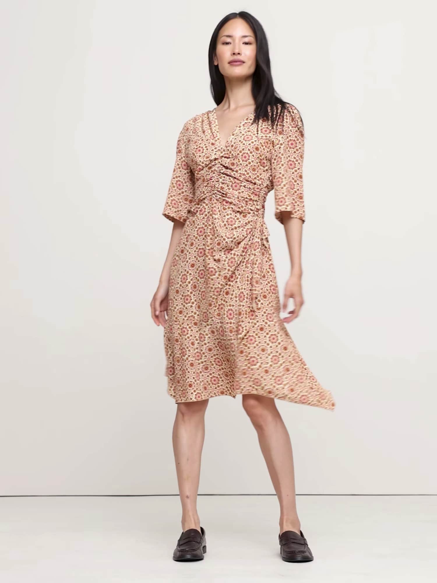 Image number 2 showing, MATTE SILK RUCHED-FRONT DRESS