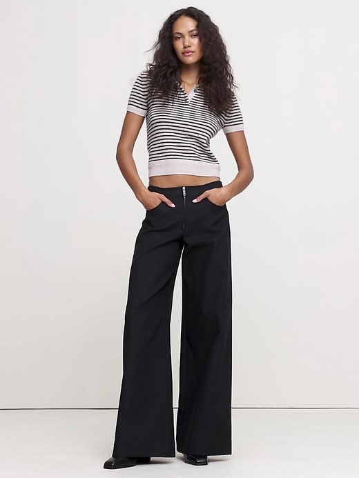 Mid-Rise Wide Leg Zip-Front Pant | Banana Republic