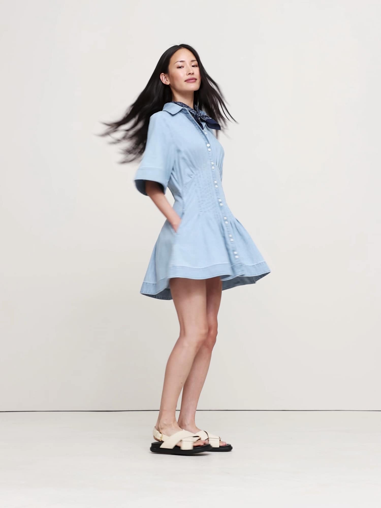 Image number 2 showing, DENIM PINTUCK SHIRT DRESS