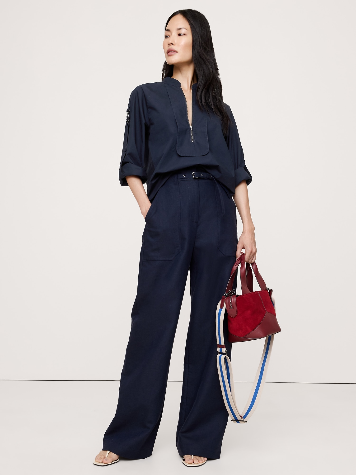 Image number 1 showing, COTTON POPLIN ZIP POPOVER TOP