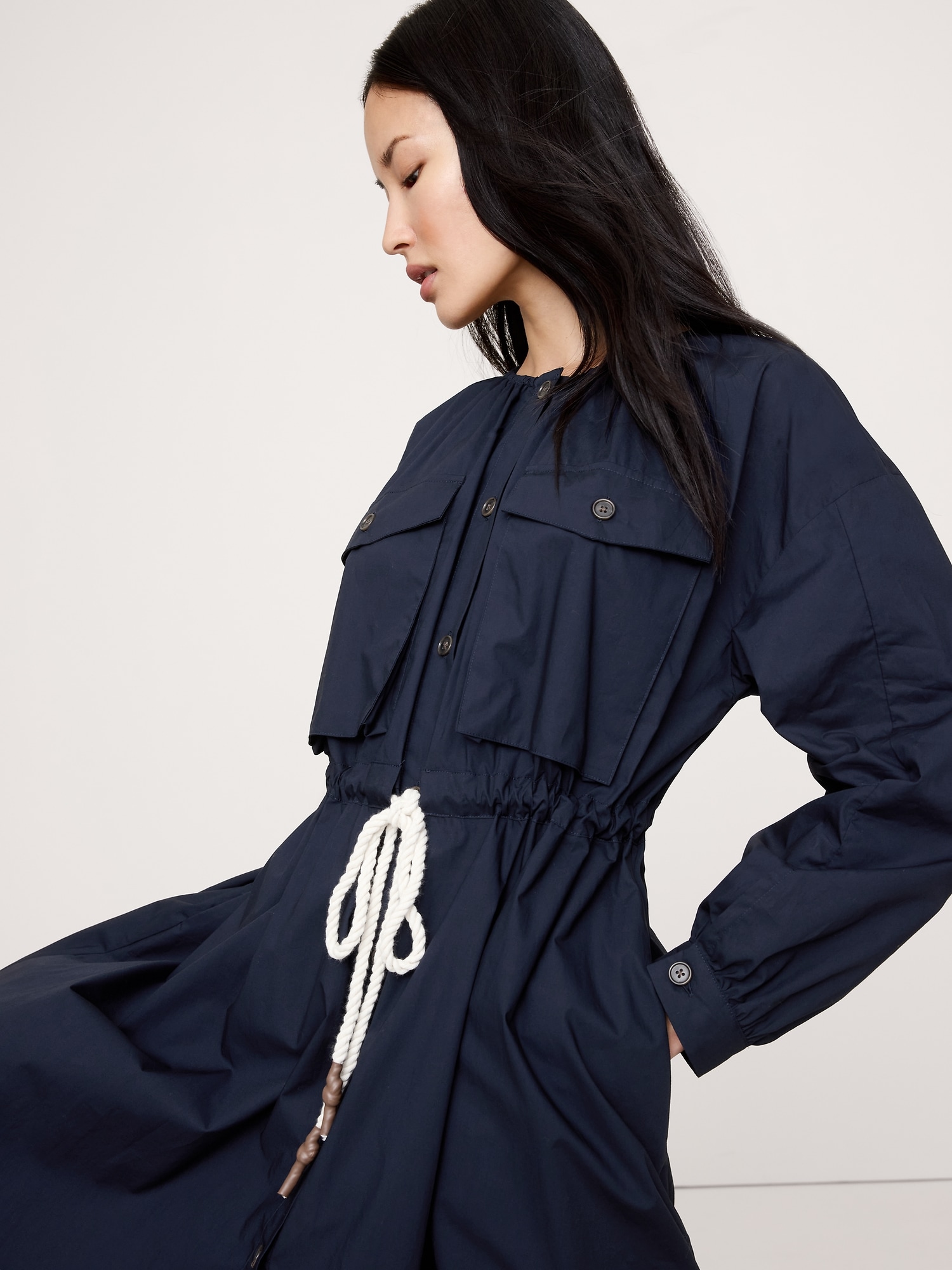 Image number 4 showing, COTTON POPLIN POCKET MIDI SHIRTDRESS