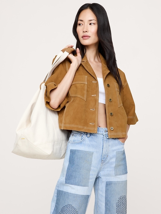 Oversized Short Suede Jacket Banana Republic