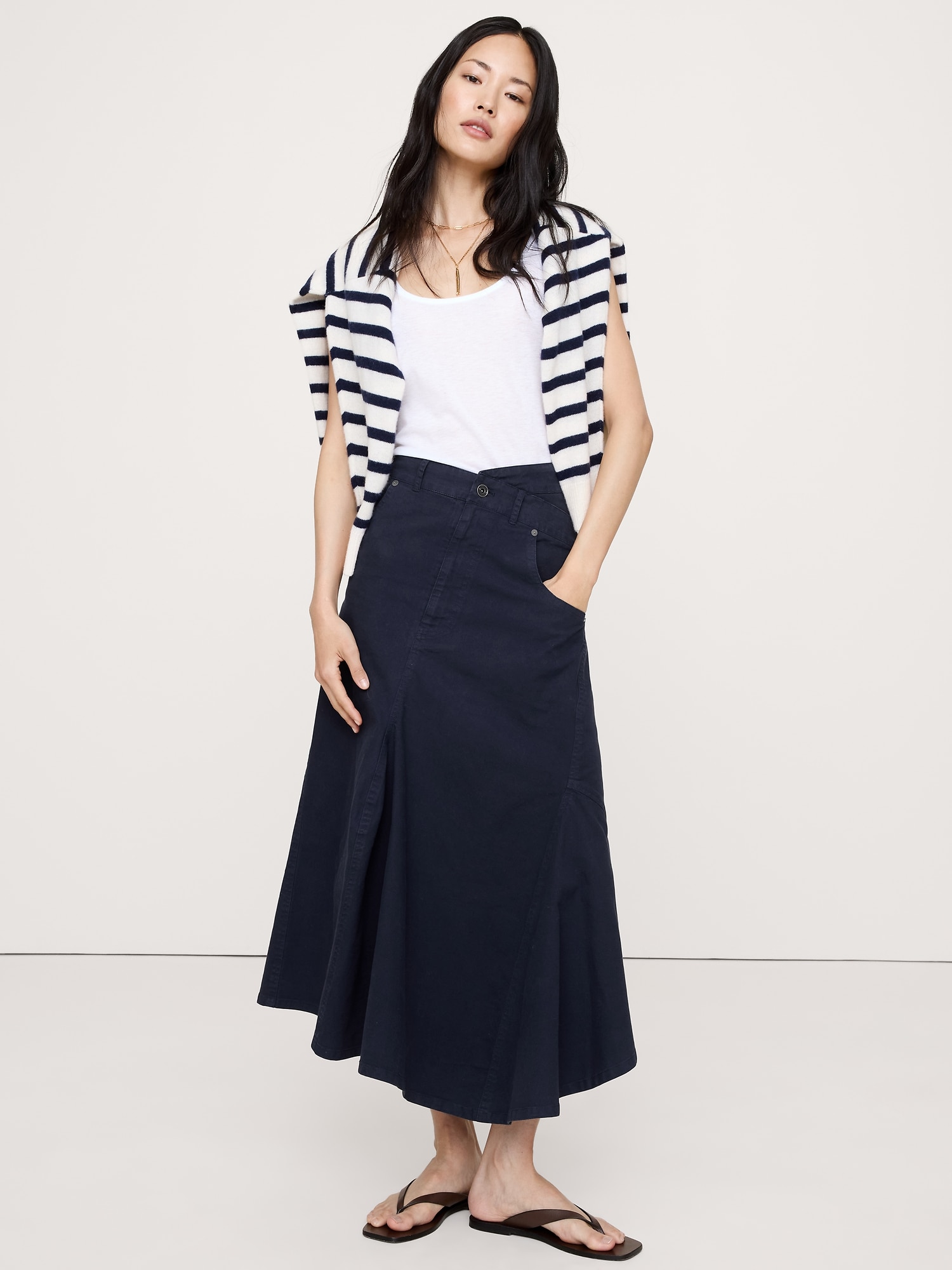 Image number 1 showing, CROSSOVER STRETCH-COTTON LONG-MIDI SKIRT