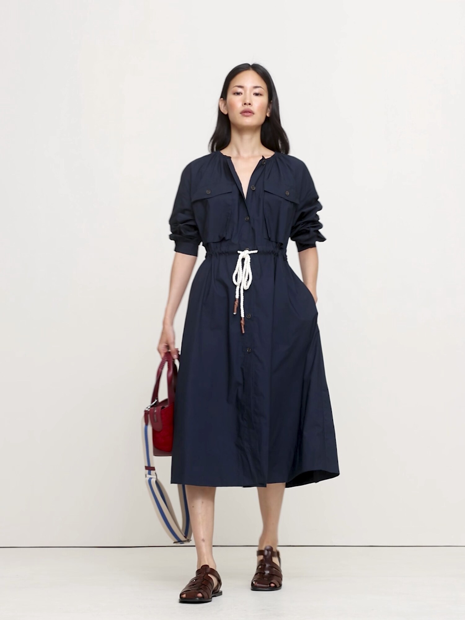 Image number 2 showing, COTTON POPLIN POCKET MIDI SHIRTDRESS