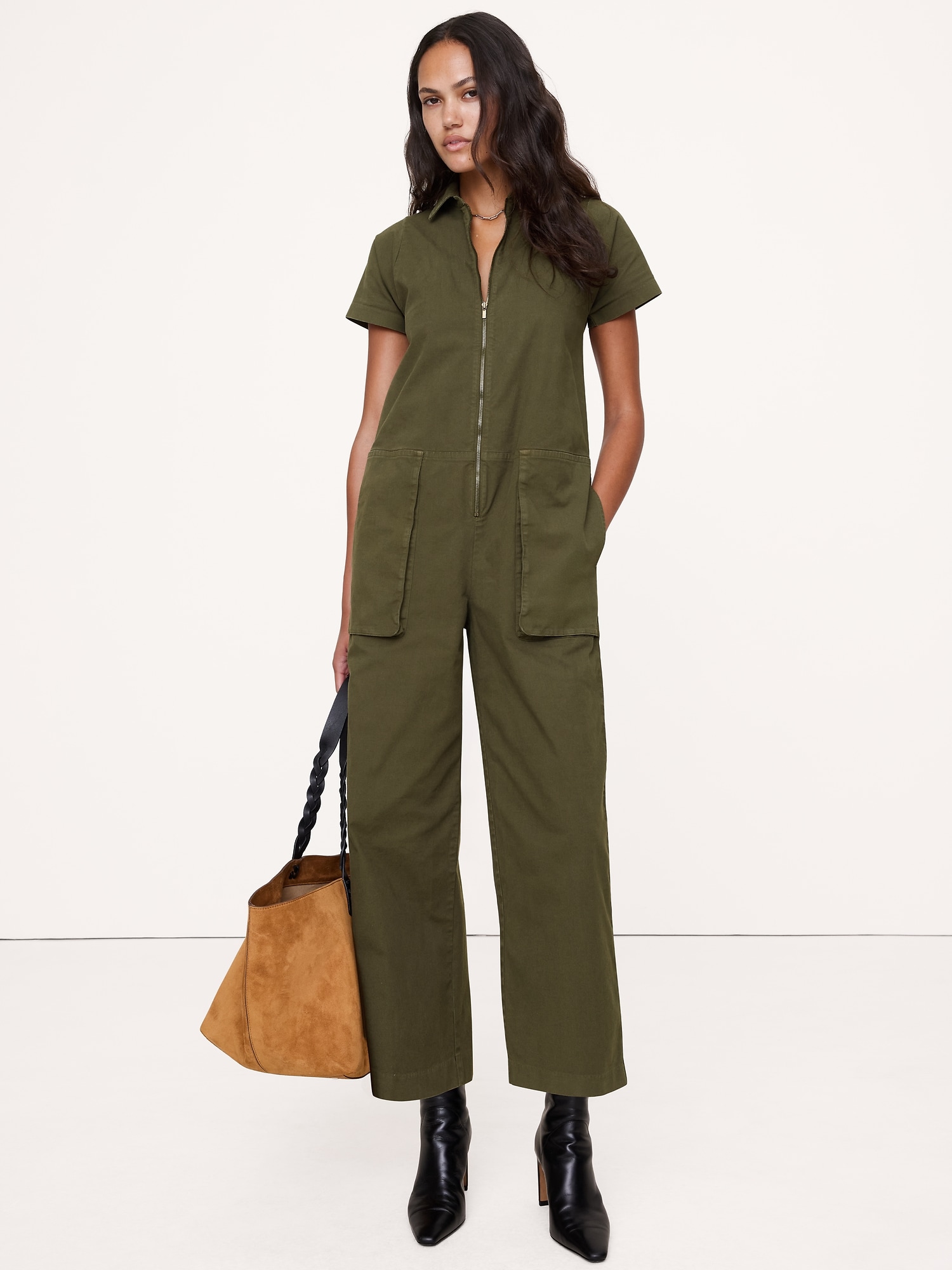 Canvas Utility Jumpsuit - Dark Trees Green