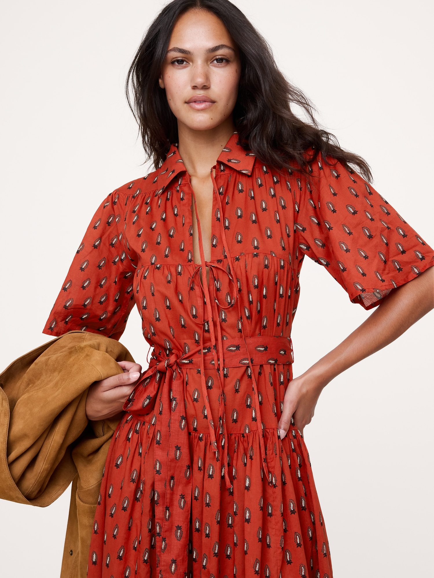 Image number 4 showing, Cotton Tie-Front Shirt Dress