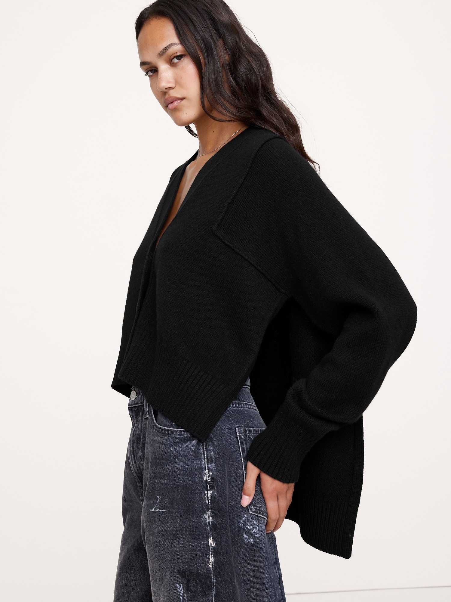 Oversized Merino-Cotton High-Low Cardigan