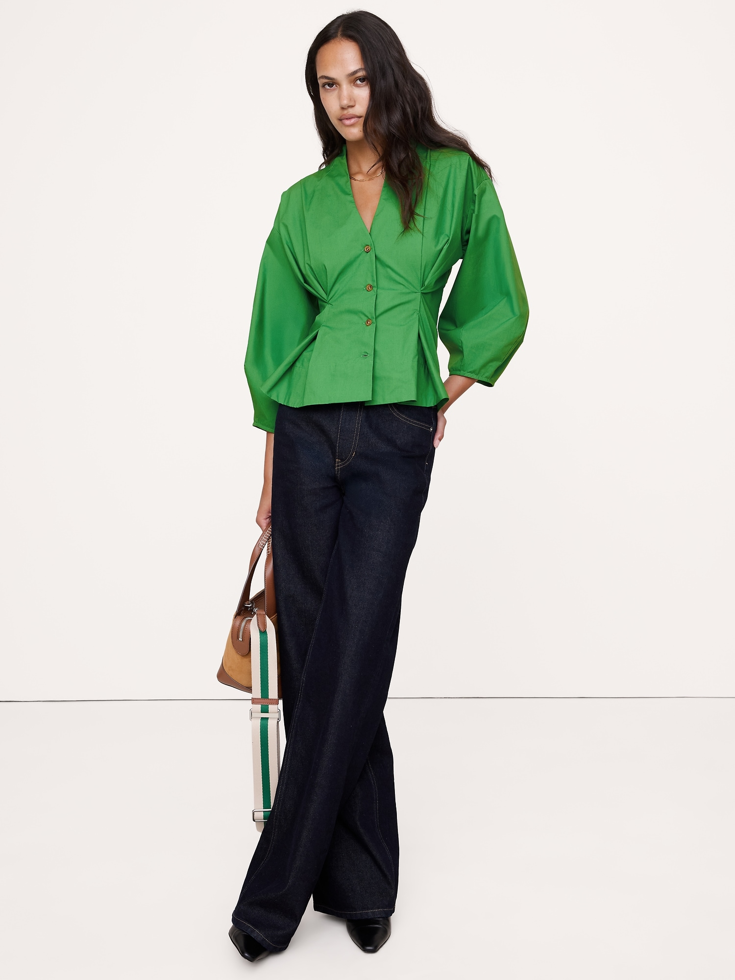 Image number 1 showing, Cotton Poplin Cinched-Waist Shirt