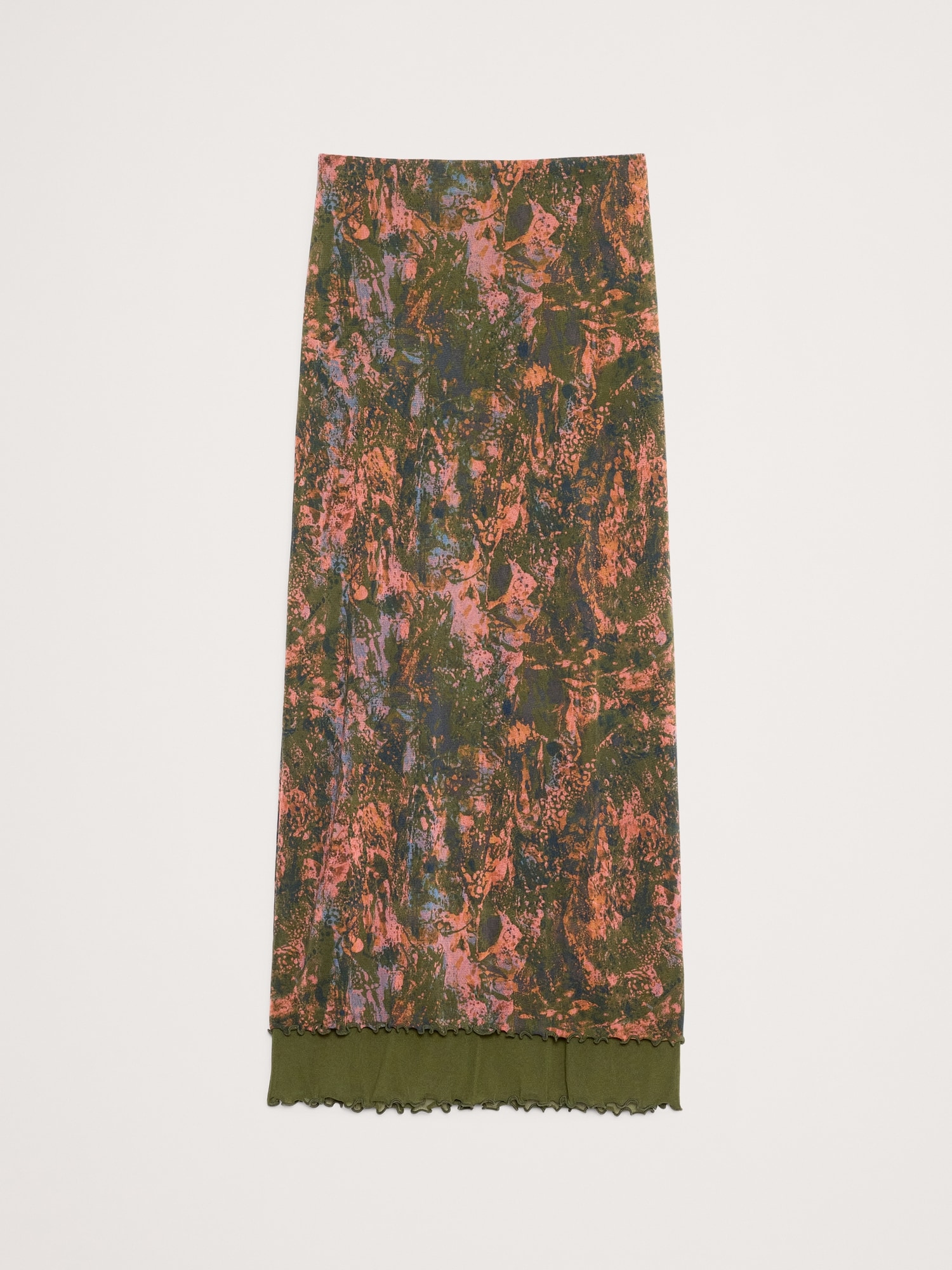LETTUCE-HEM MESH MIDI SKIRT