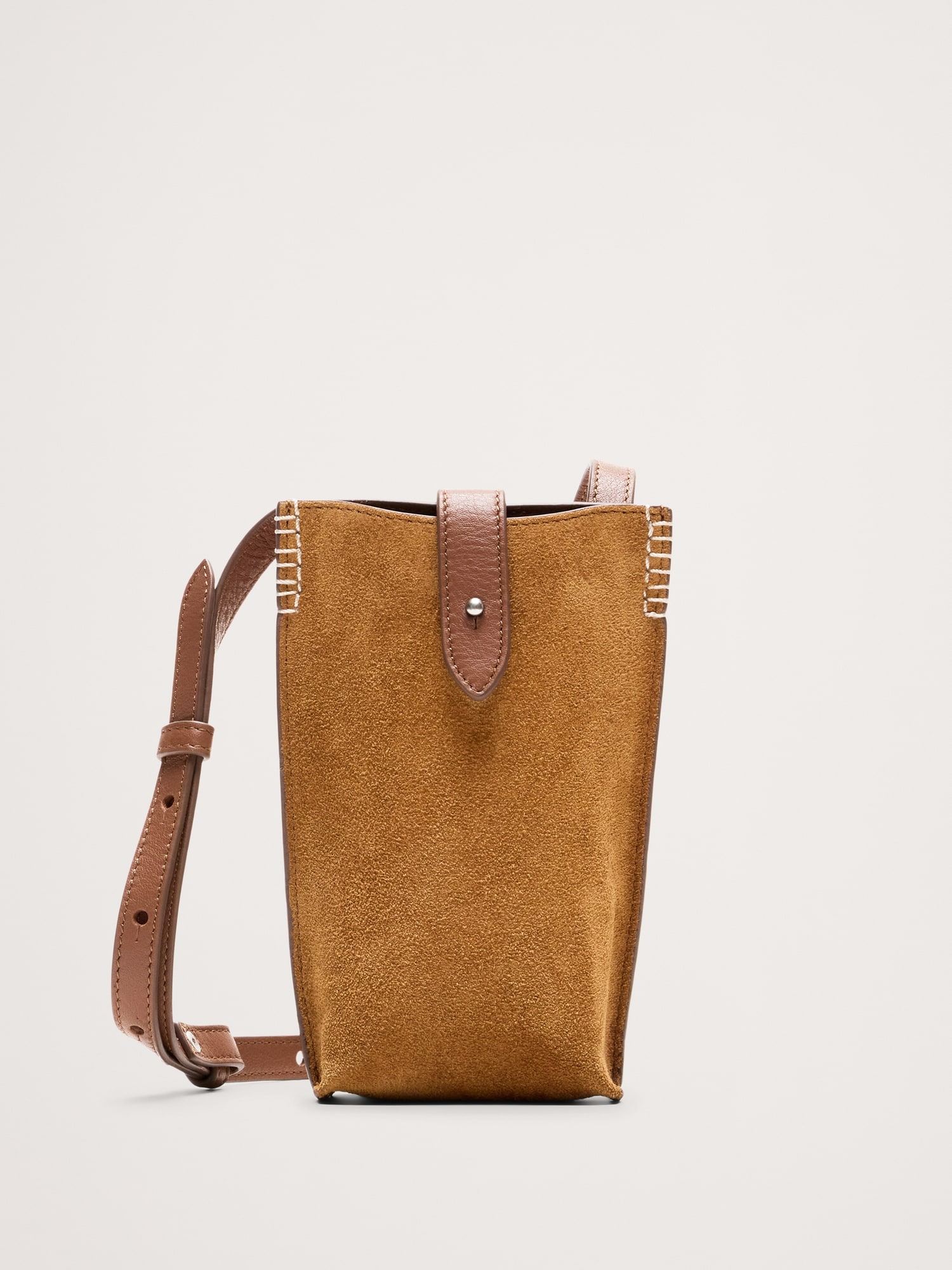 Italian Leather Crossbody Pouch - Saddle Brown Suede