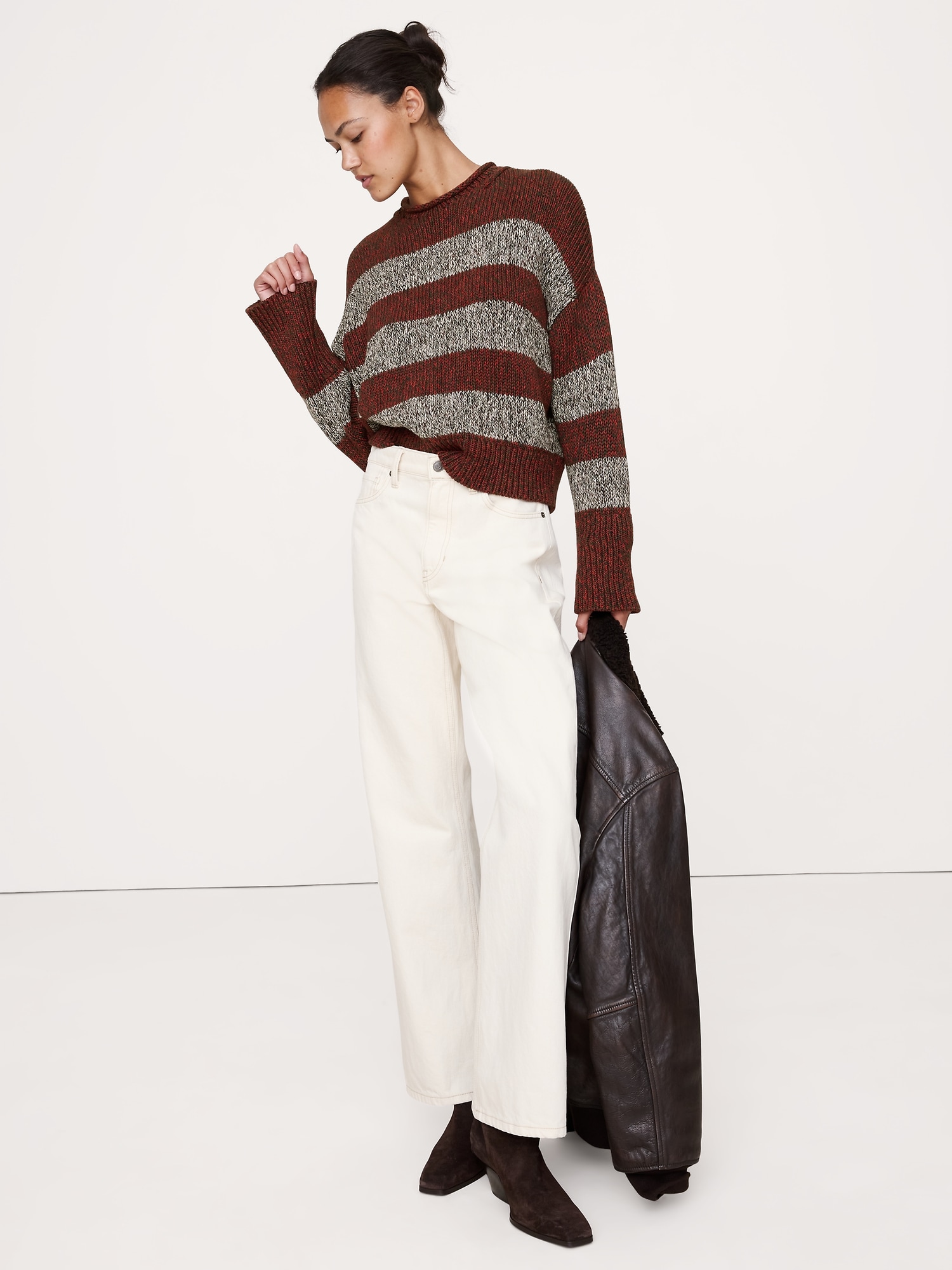 Cotton Roll-Neck Sweater - Red Stripe