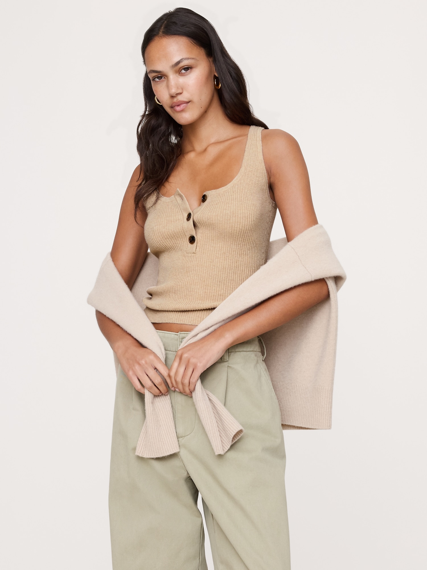 CAMISOLE HENLEY EN MÉLANGE DE LAINE MÉRINOS ET DE COTON - Gris Pierre Chiné