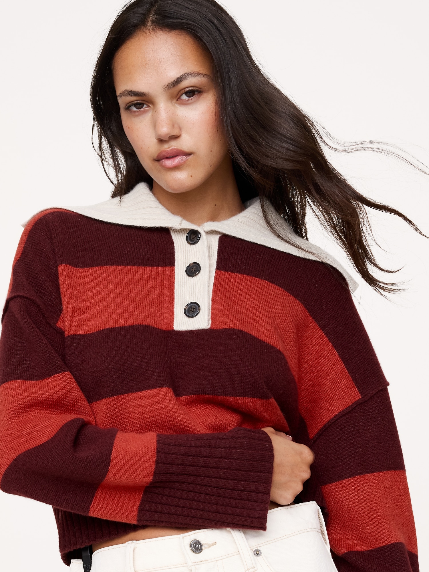 Image number 3 showing, Oversized Cashmere Cropped Sweater Polo