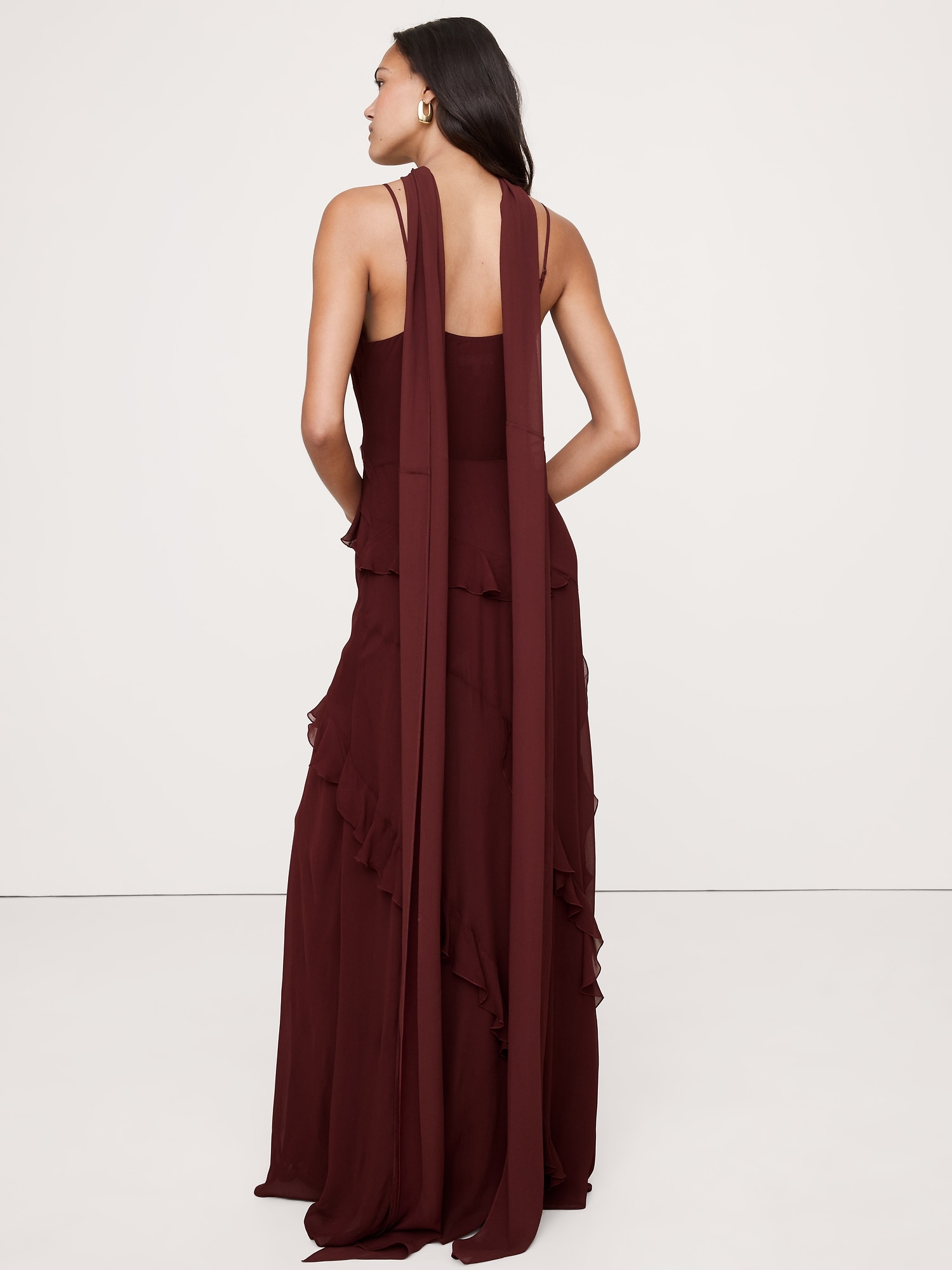 Image number 3 showing, Georgette Ruffle Maxi Dress with Scarf