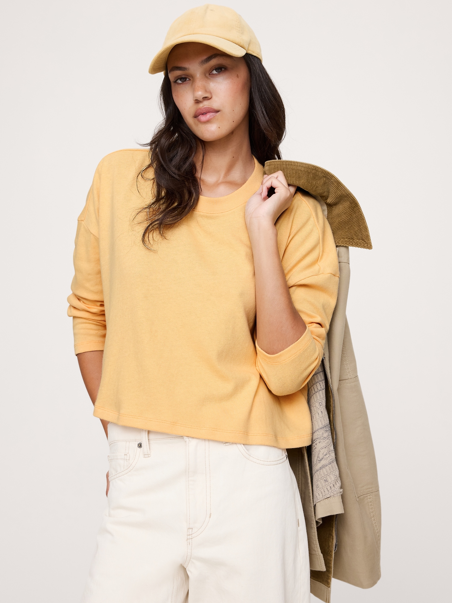 Oversized Jersey Cotton Cropped T-Shirt - Sahara Sun Yellow