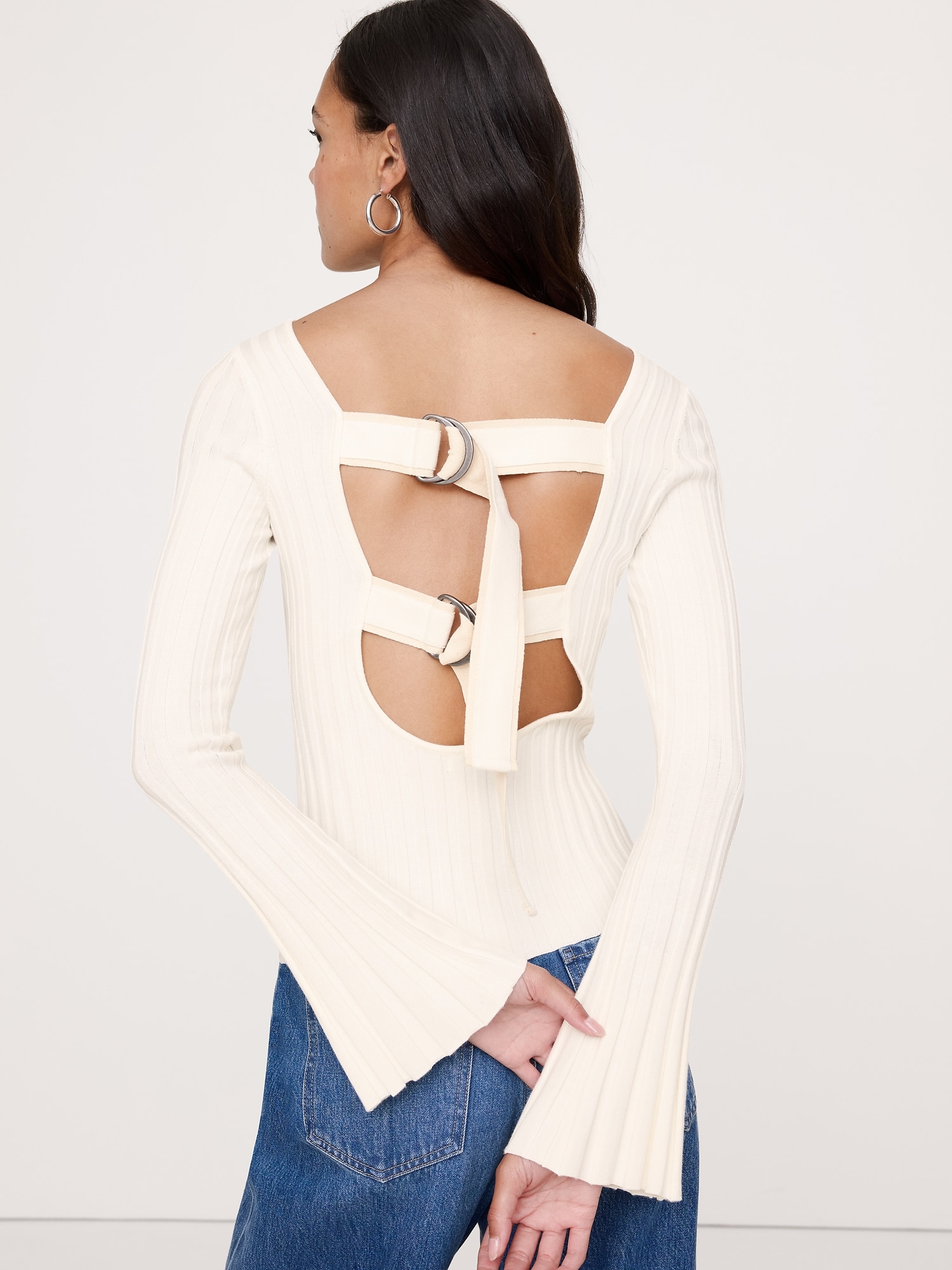 SCULPTED RIBBED BACKLESS TOP - Iced Vanilla Ivory