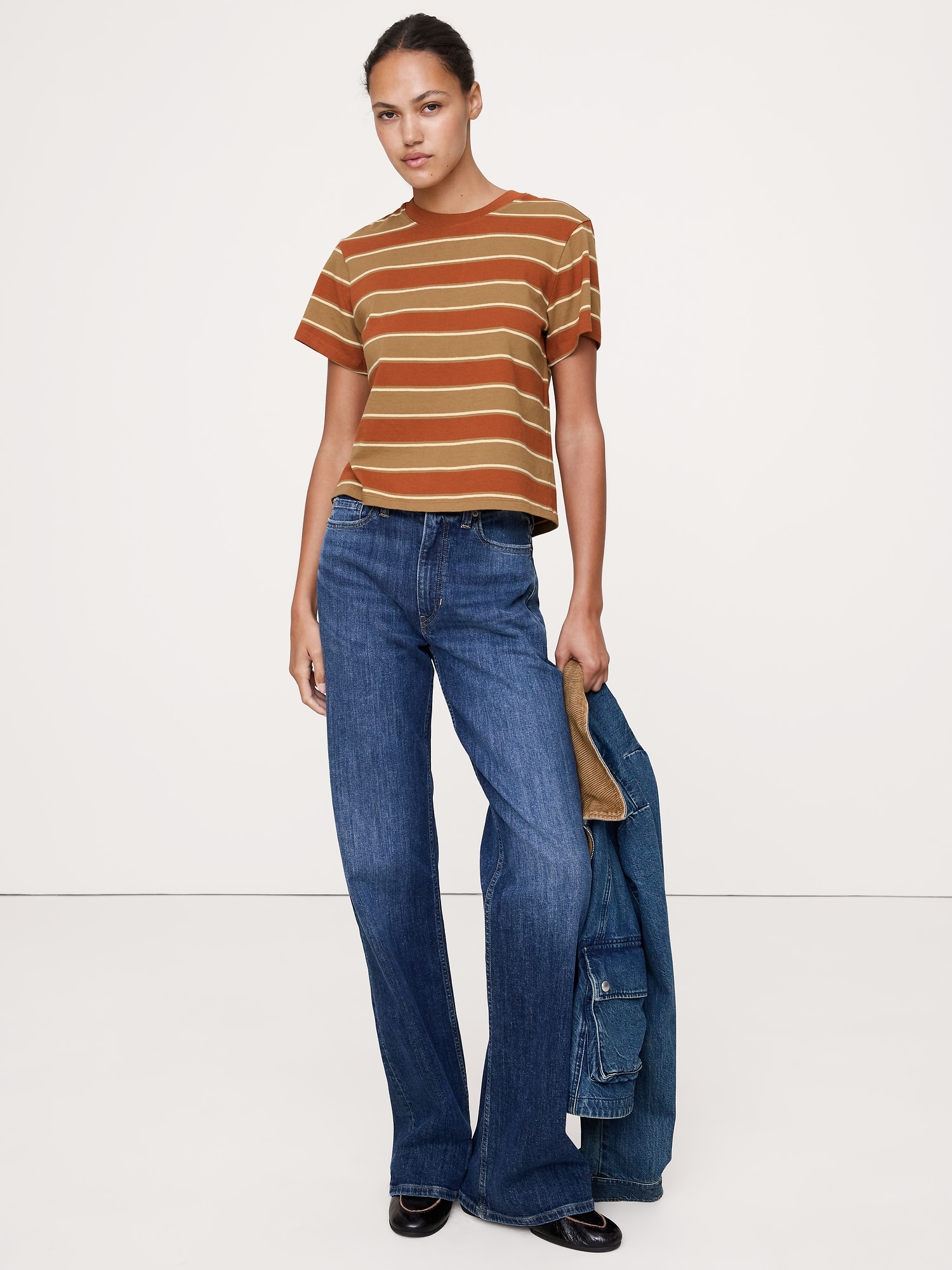 Vintage Cotton Crew-Neck T-Shirt - Veranda Brown & Cream Stripe