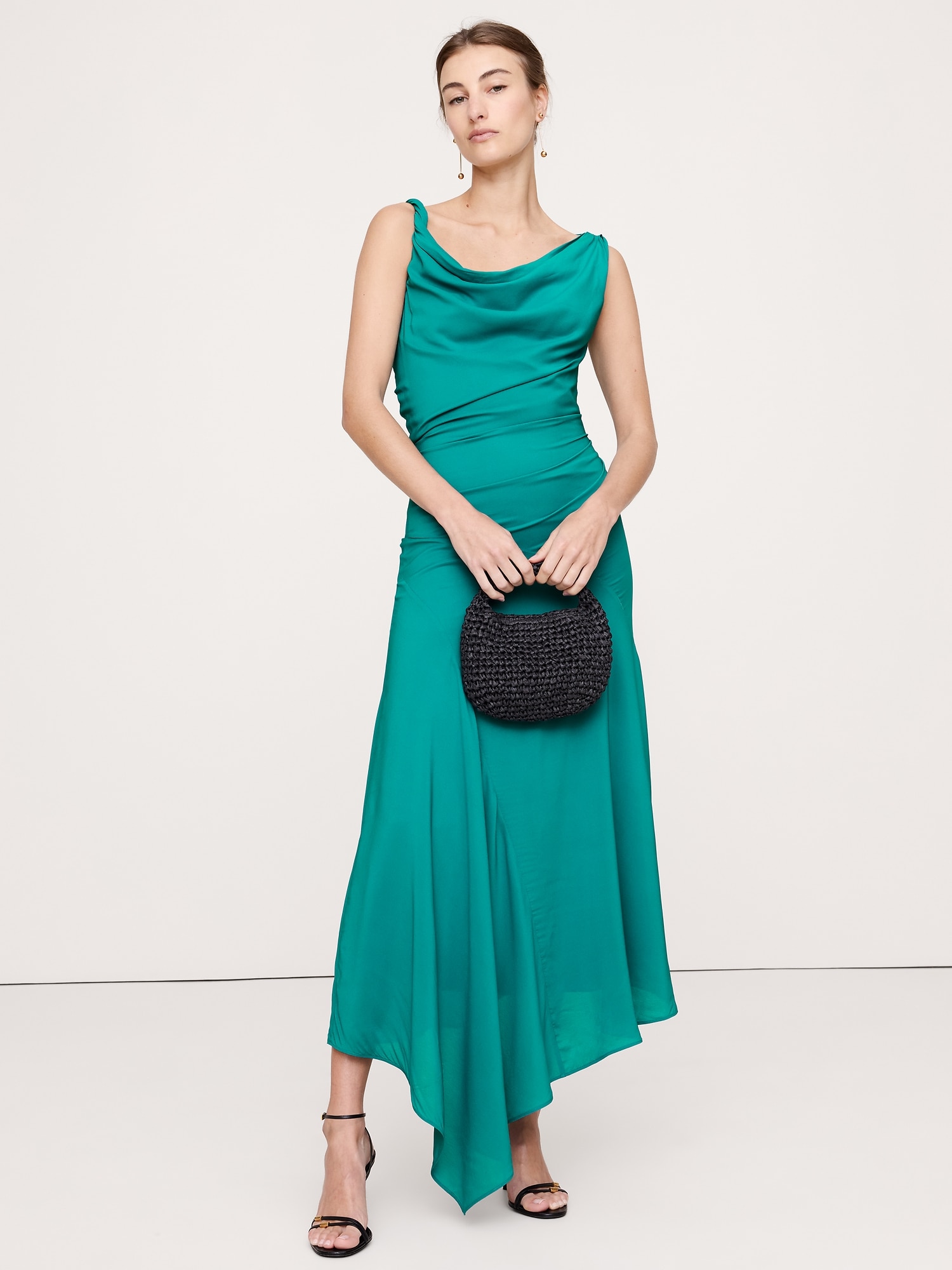 Robe en crêpe à épaules torsadées - Bleu