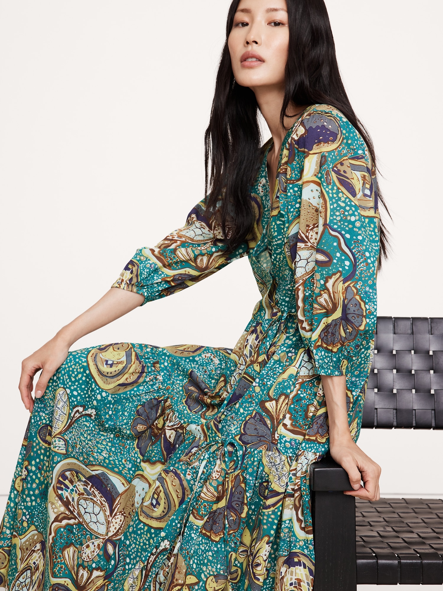 Robe longue portefeuille en coton - Multi