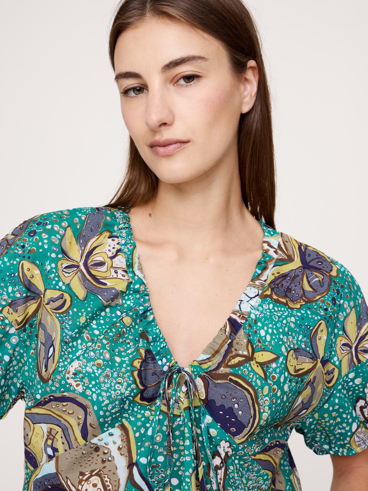 Image number 6 showing, Cotton Tie-Front V-Neck Top