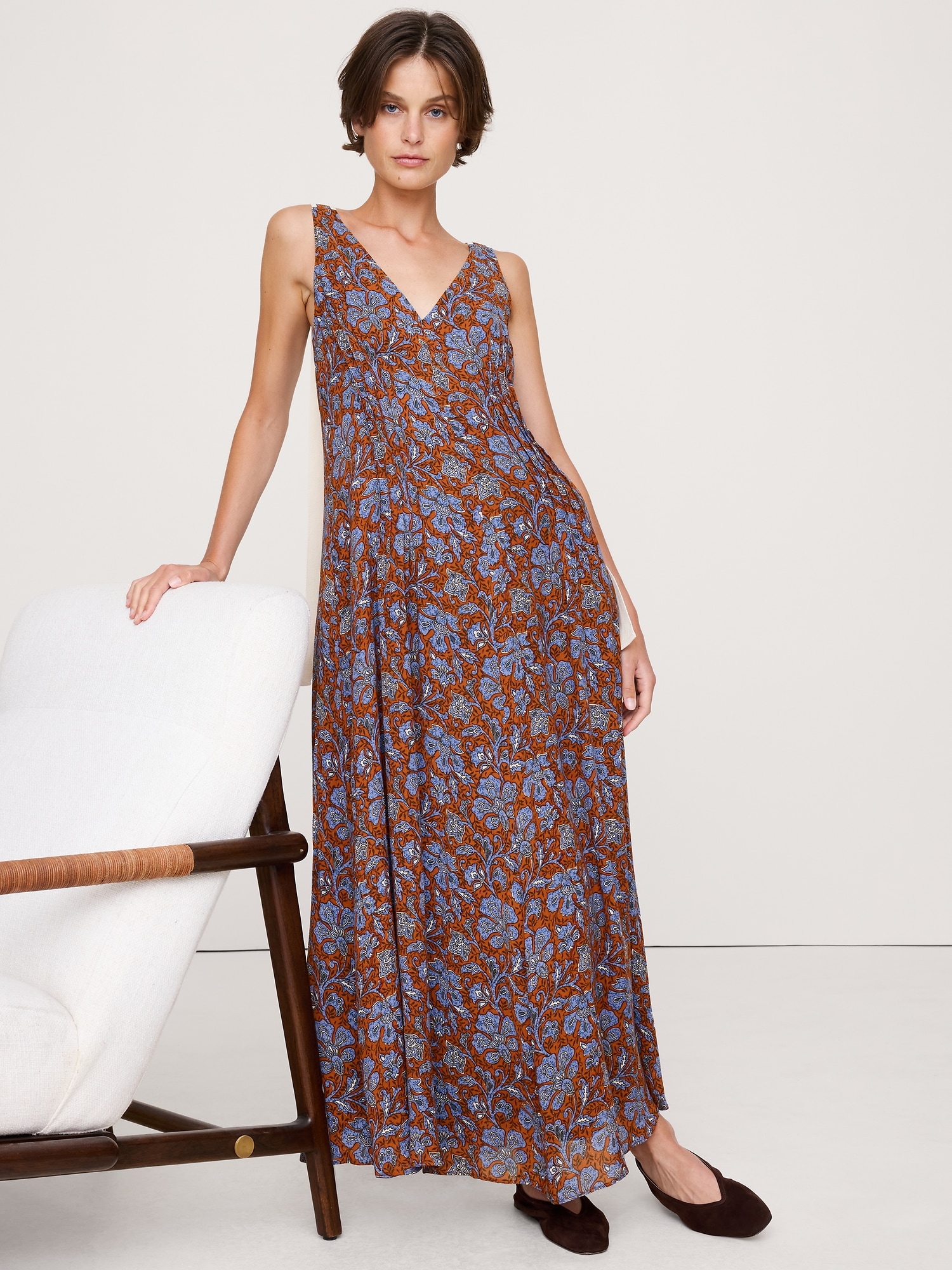 Pintuck Maxi Dress - Lilac Floral Paisley