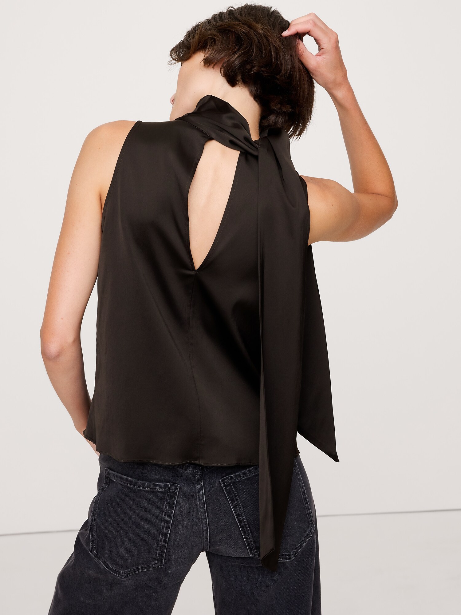 Image number 3 showing, Stretch-Satin Tie-Neck Top
