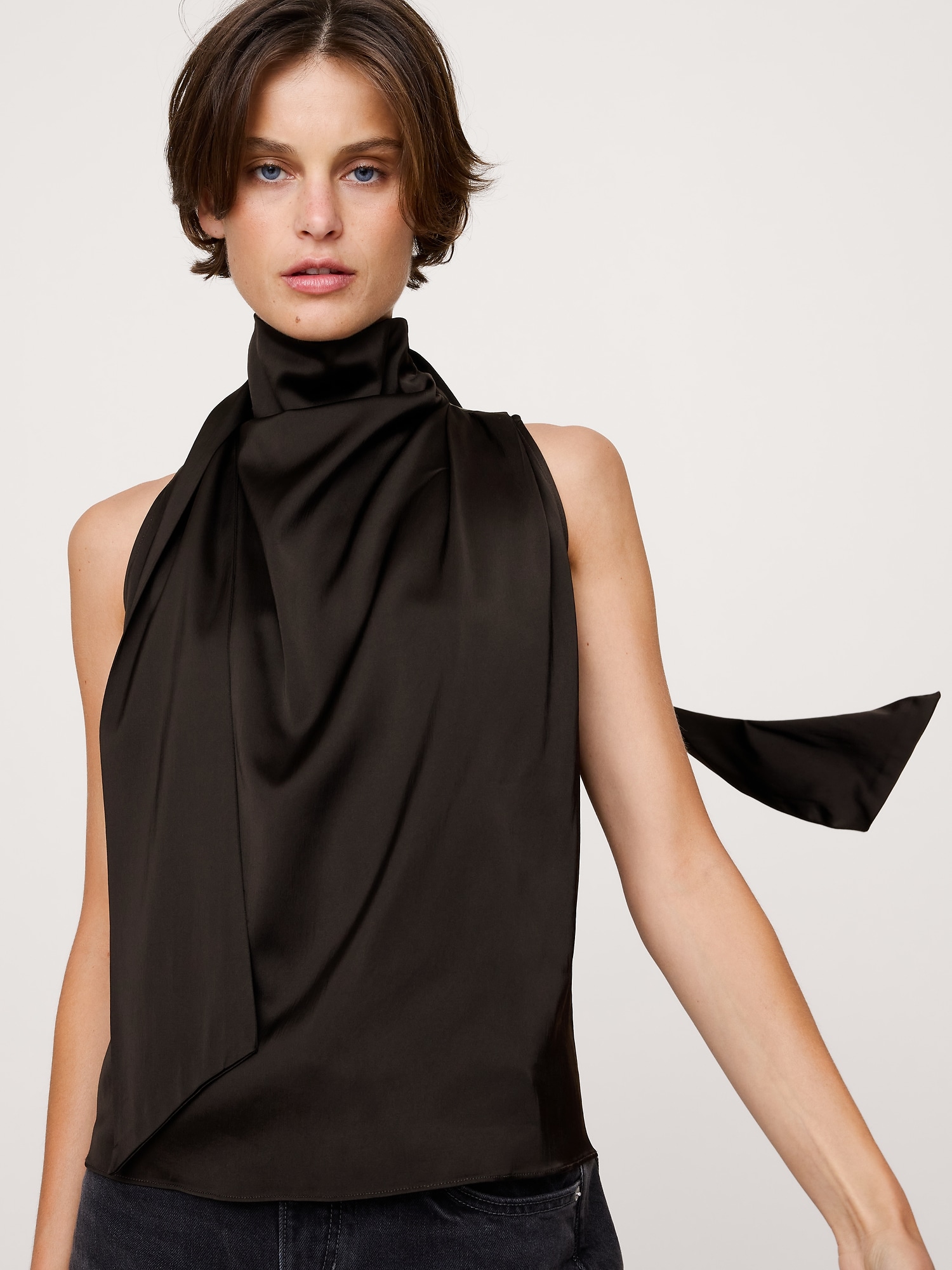 Image number 4 showing, Stretch-Satin Tie-Neck Top