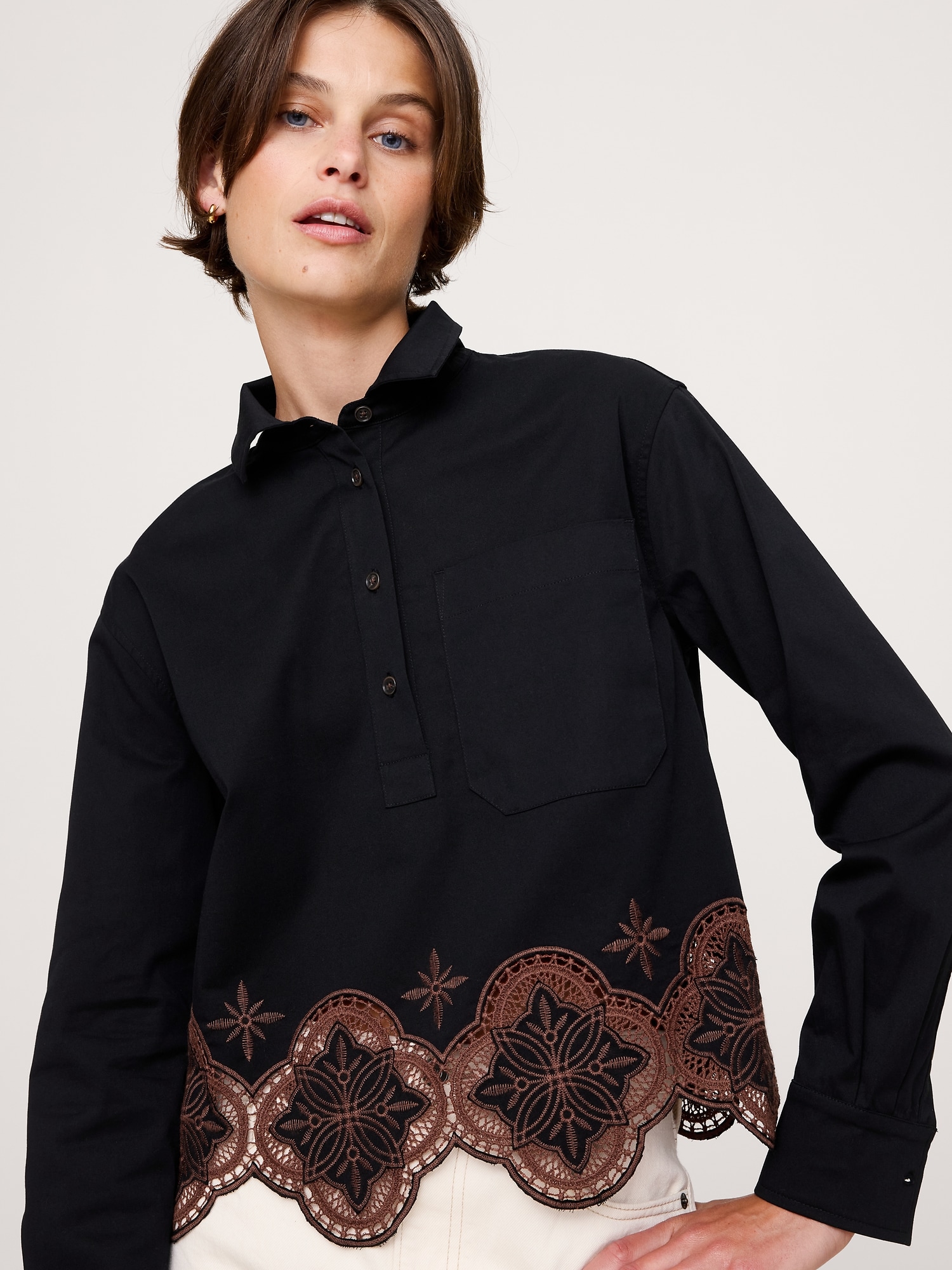 Embroidered Popover Shirt