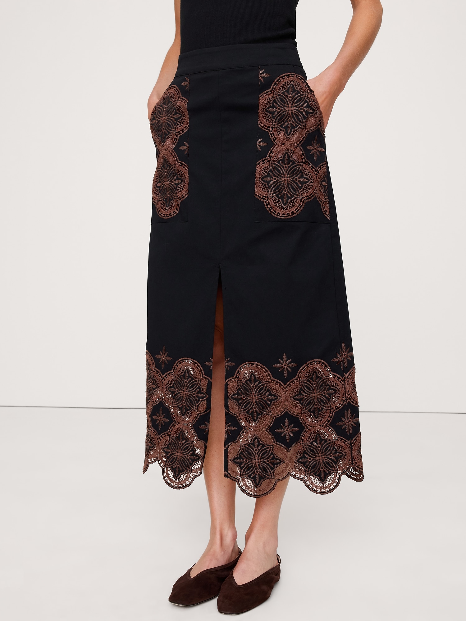 Image number 4 showing, Embroidered Corduroy Midi Skirt