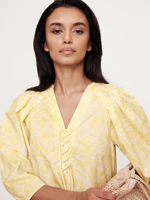 CHEMISE COURTE À LACETS EN POPELINE DE COTON