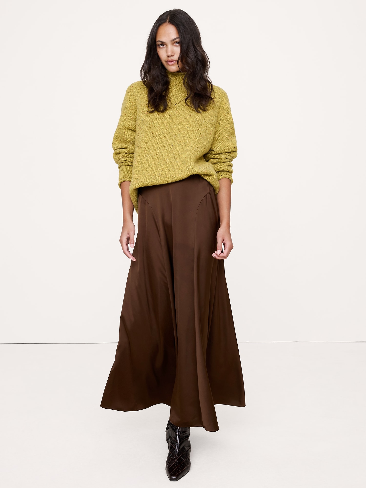 Stretch-Satin Maxi Skirt - Espresso Brown