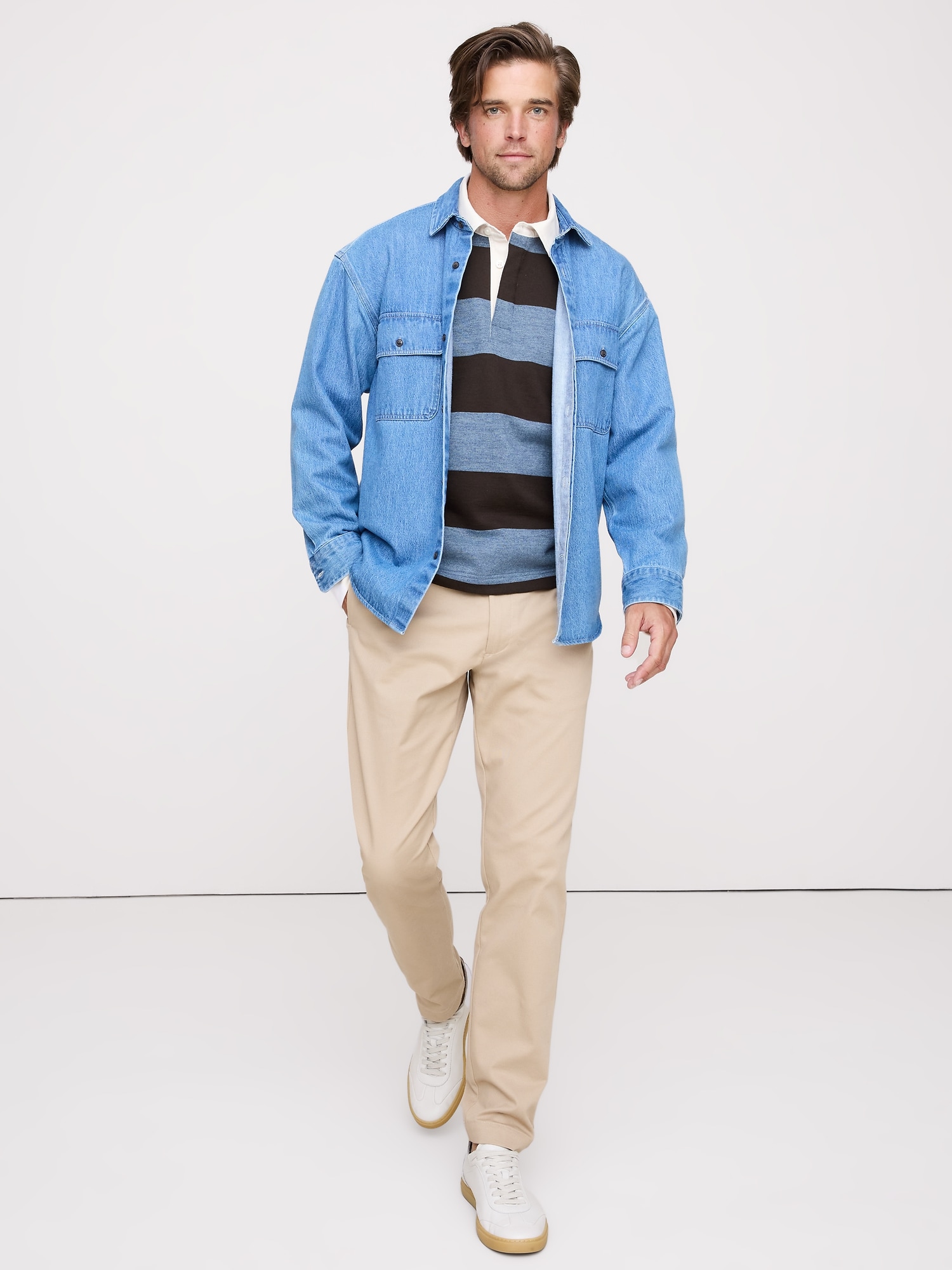 Pantalon à coupe athlétique en chino extensible italien - Beige